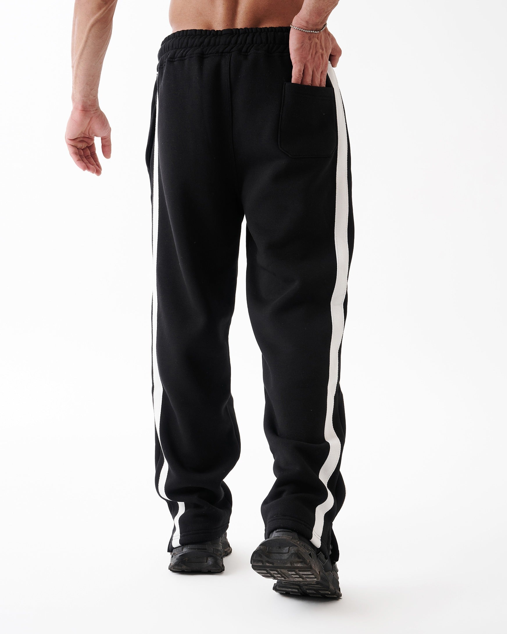 Black Four Stripe Straight Sweatpants