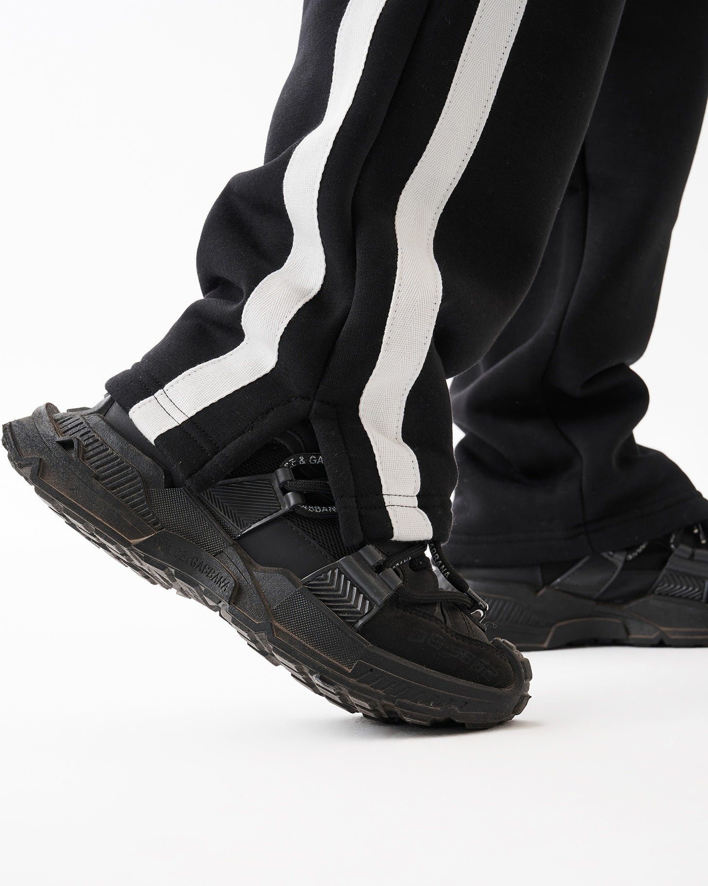 Black Four Stripe Straight Sweatpants