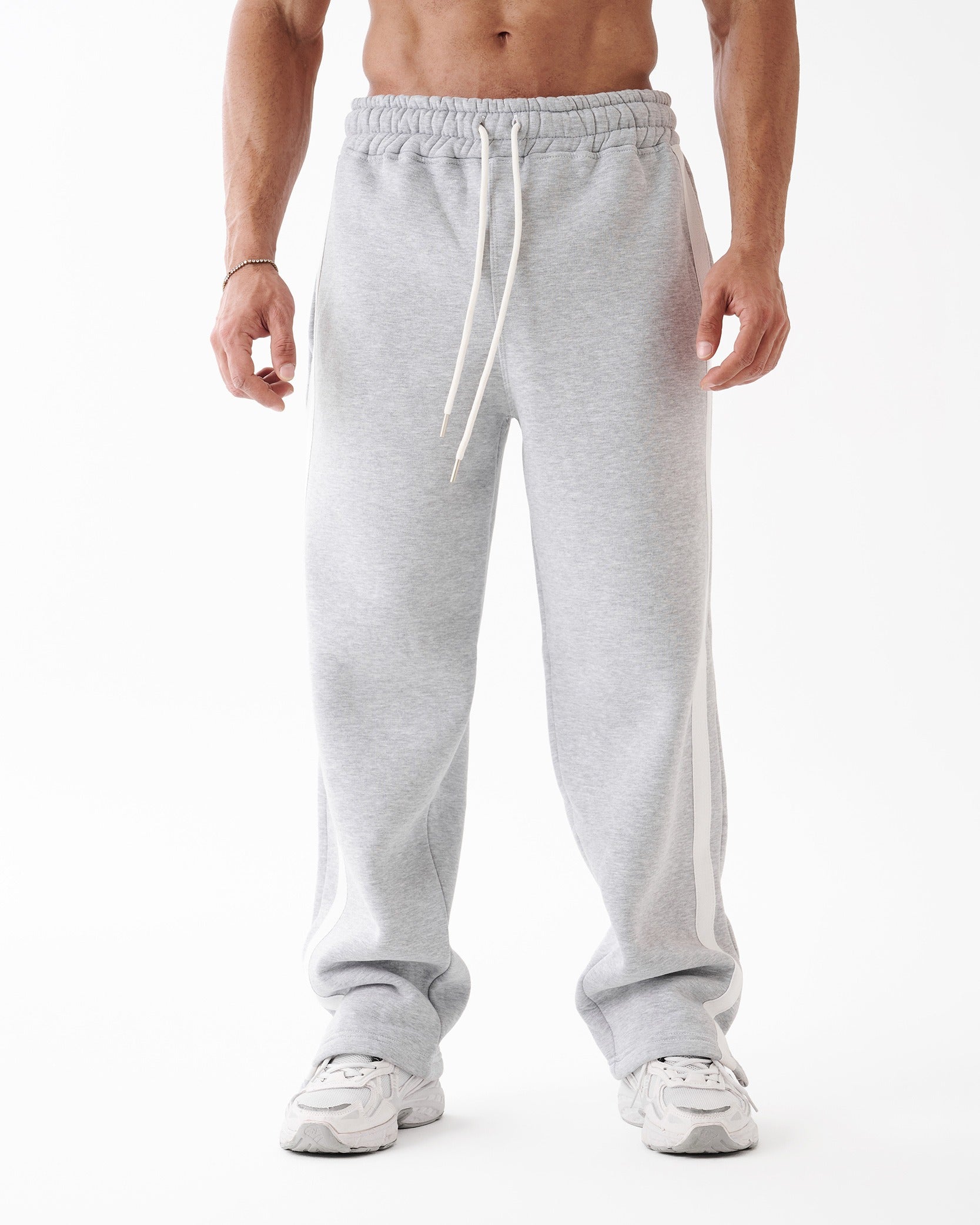 Gray Four Stripe Straight Sweatpants
