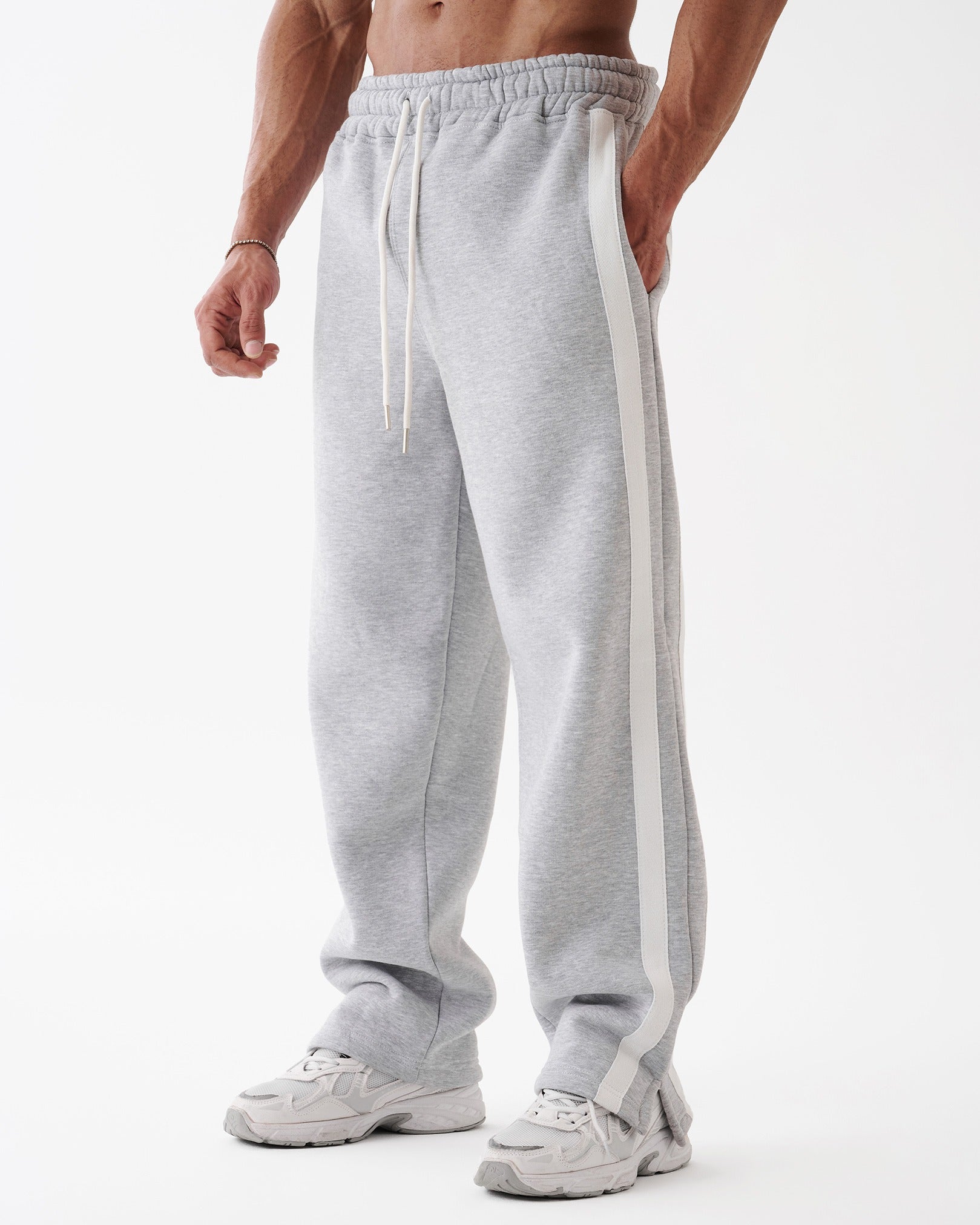 Gray Four Stripe Straight Sweatpants
