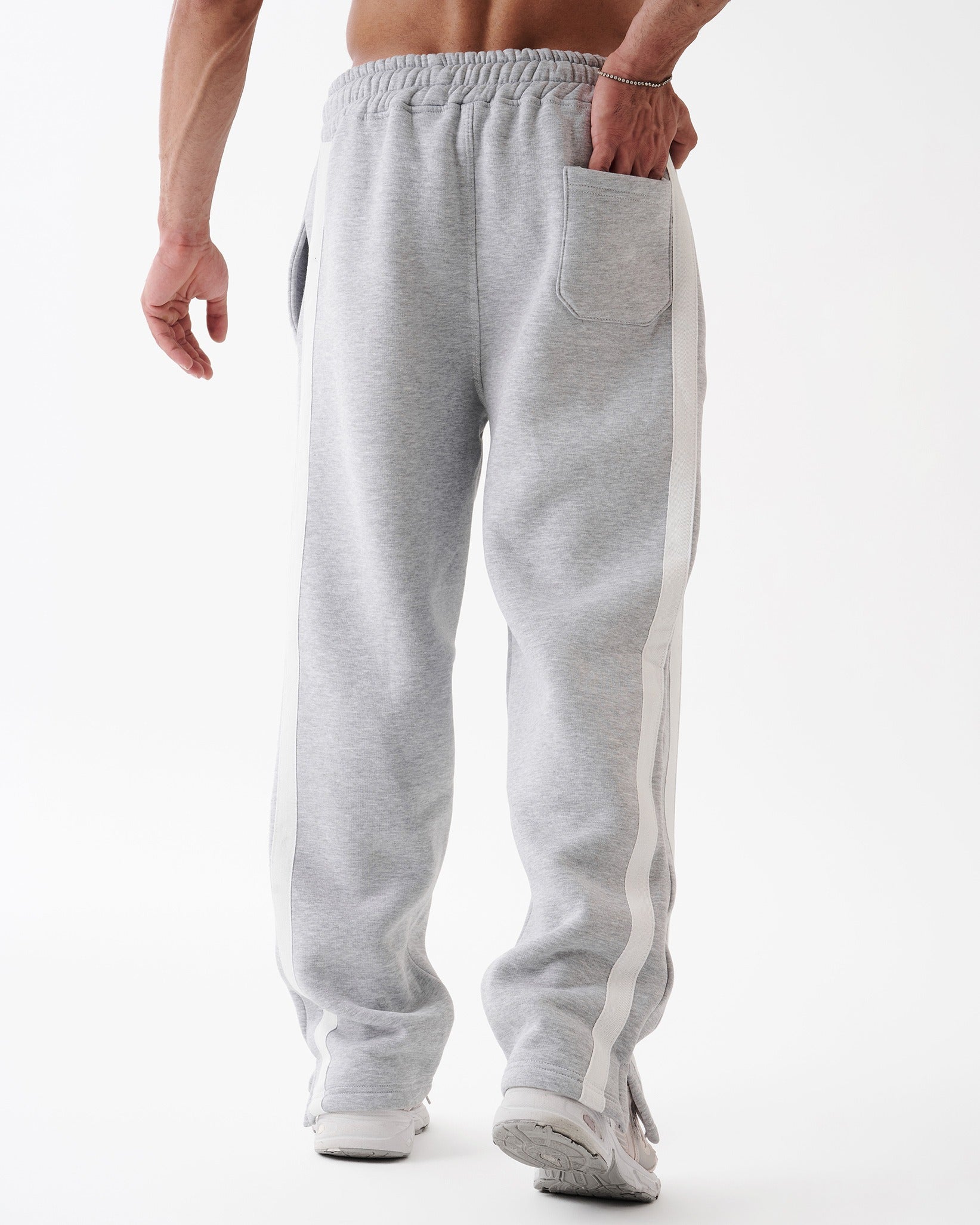 Gray Four Stripe Straight Sweatpants