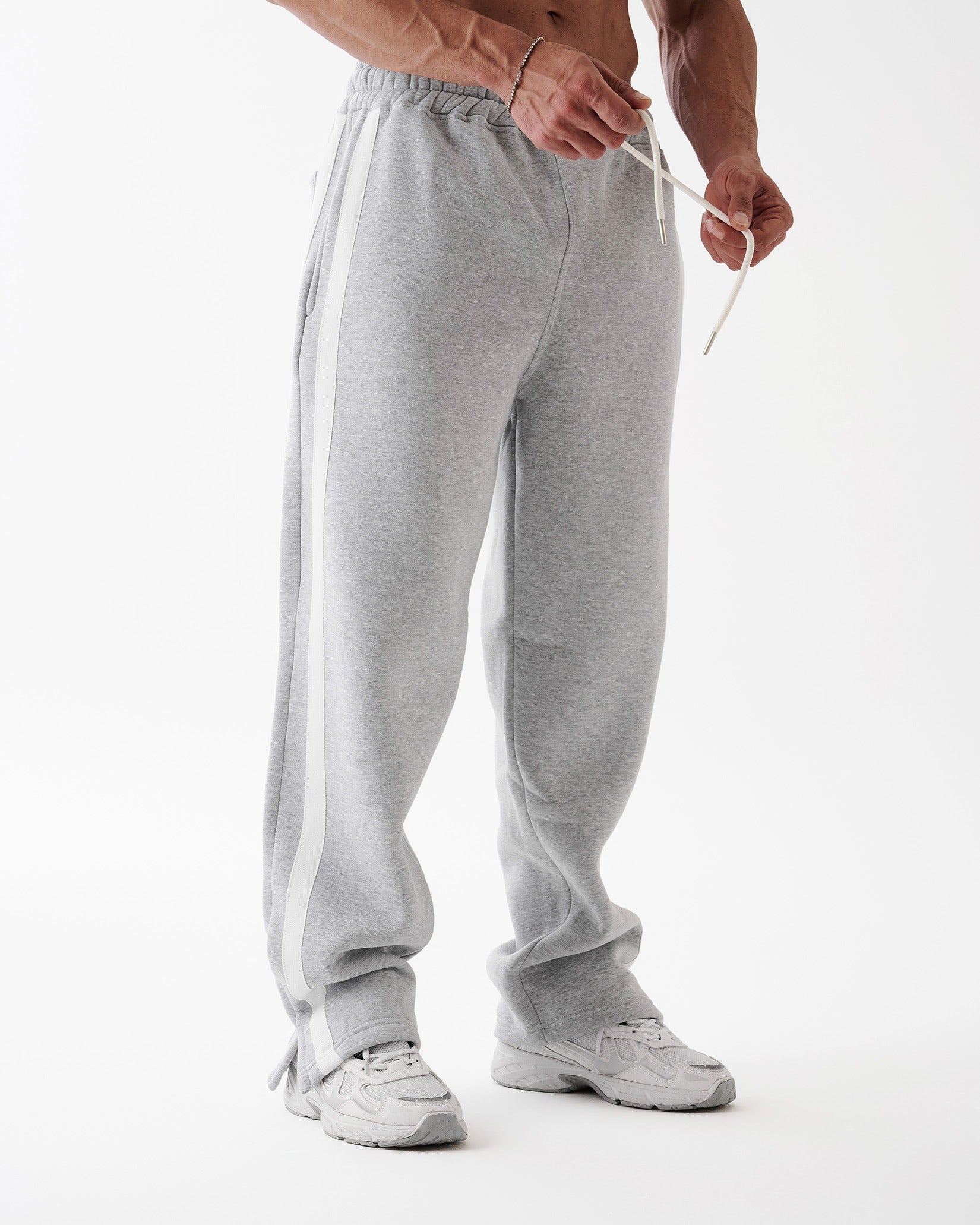 Gray Four Stripe Straight Sweatpants