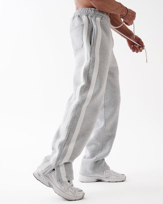 Gray Four Stripe Straight Sweatpants