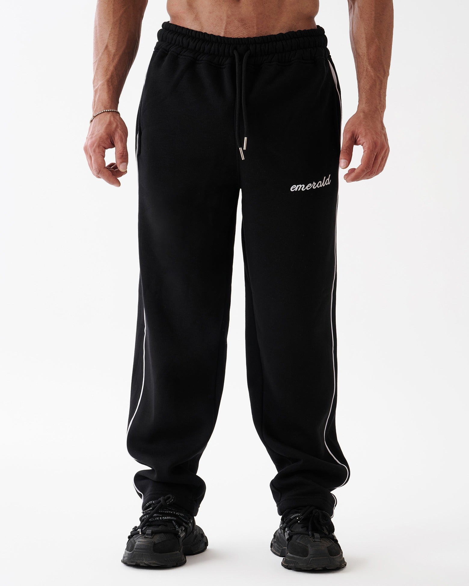 Black Double Stripe Straight Sweatpants