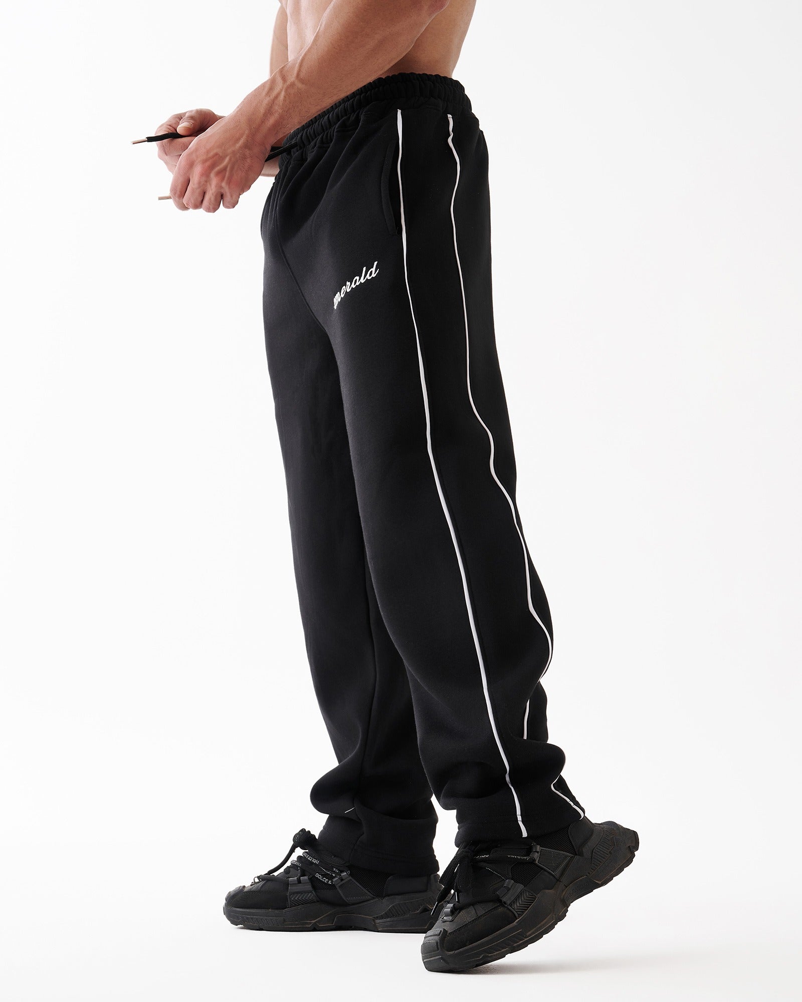 Black Double Stripe Straight Sweatpants