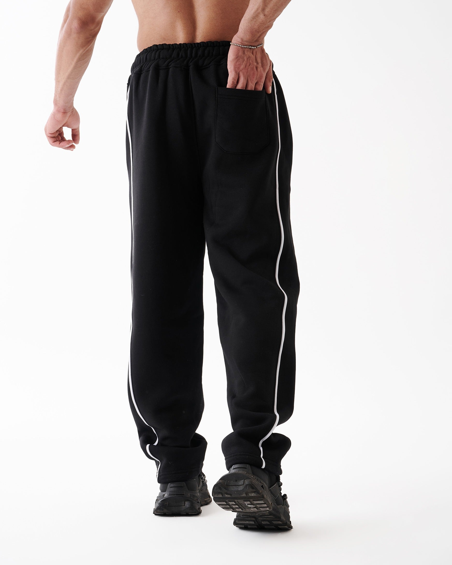Black Double Stripe Straight Sweatpants