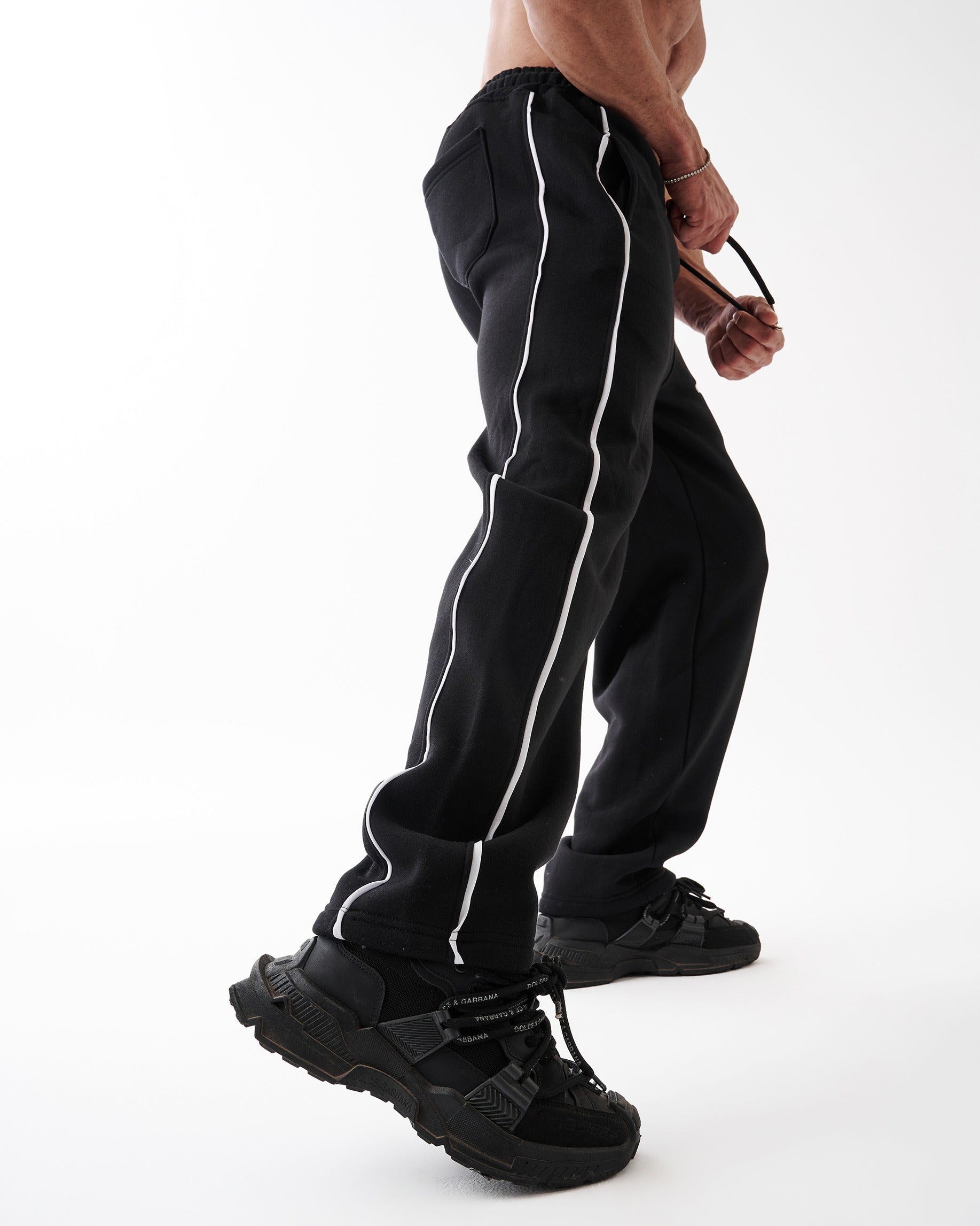 Black Double Stripe Straight Sweatpants