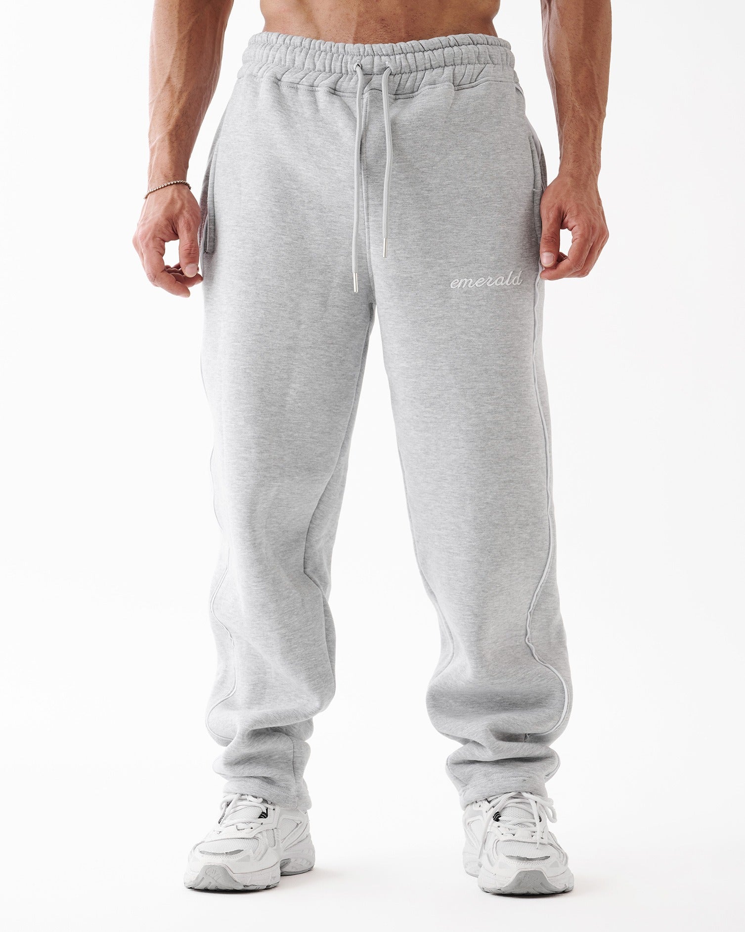 Gray Double Stripe Straight Sweatpants