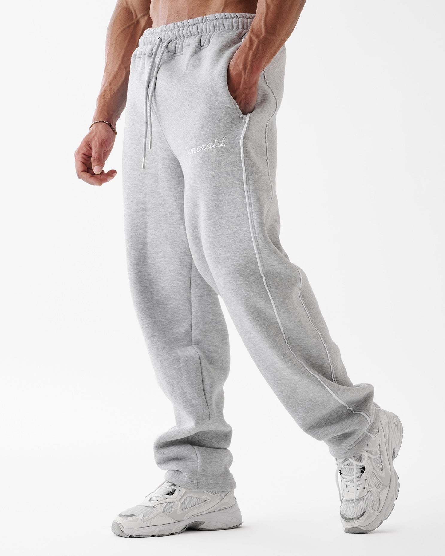 Gray Double Stripe Straight Sweatpants