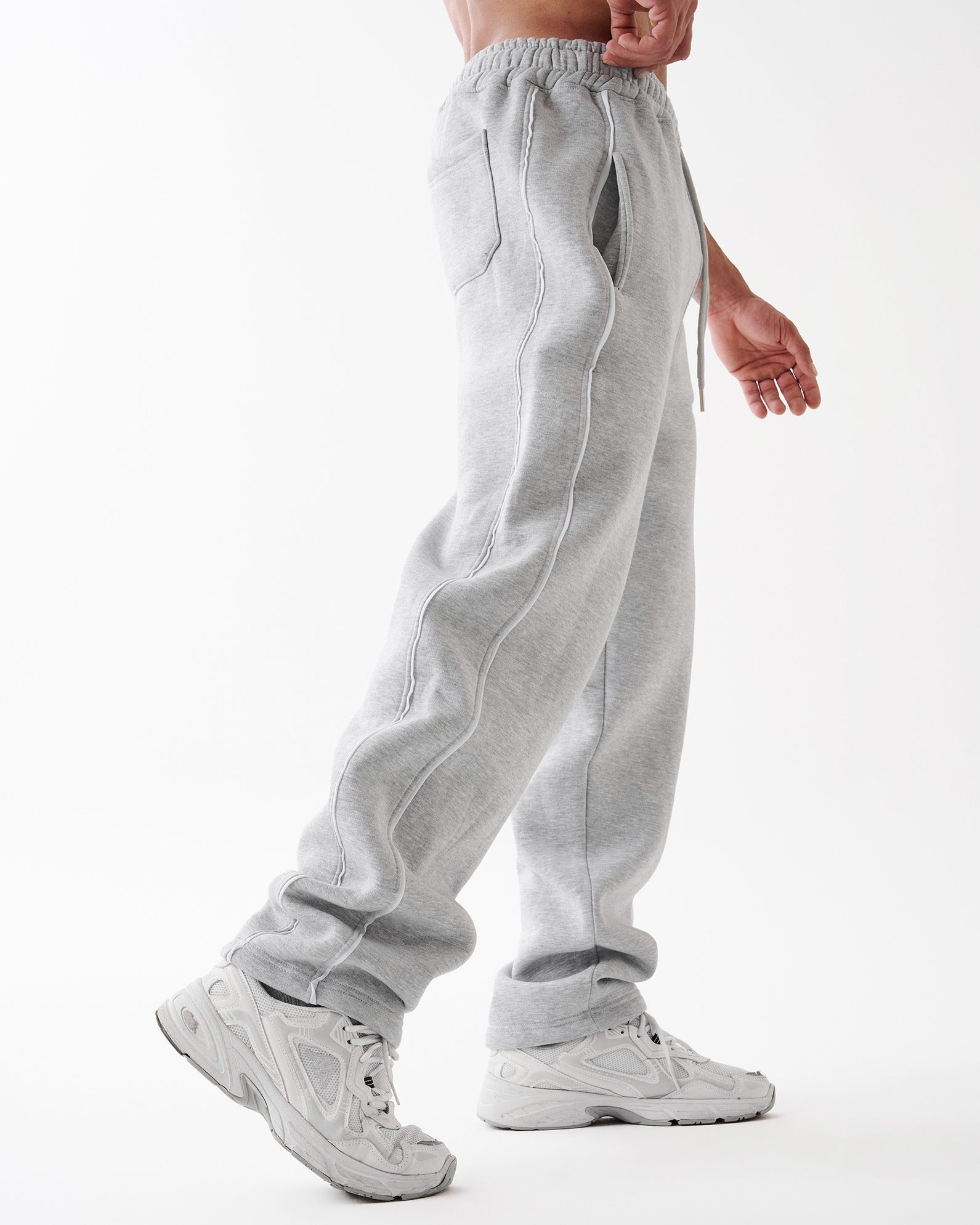 Gray Double Stripe Straight Sweatpants