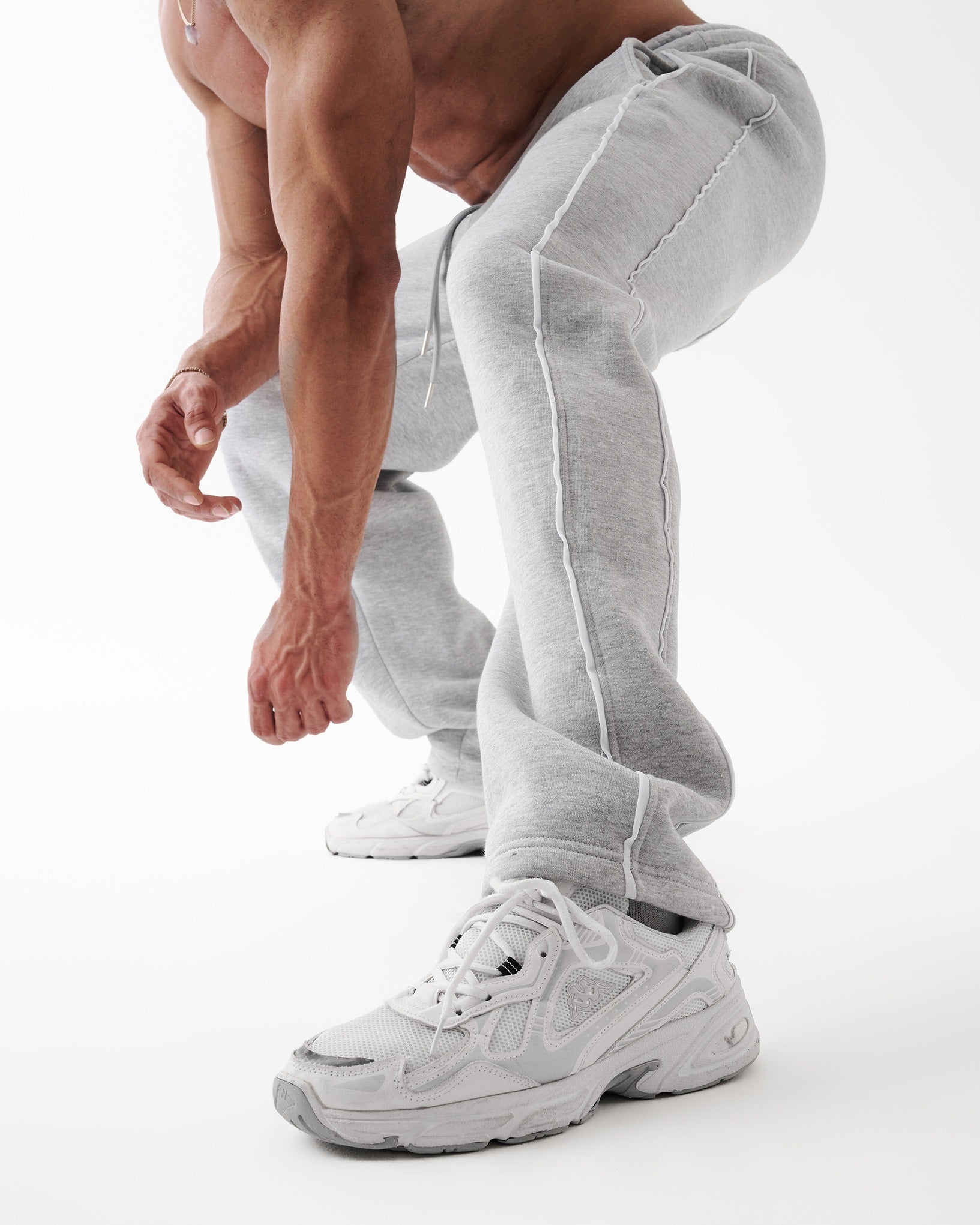 Gray Double Stripe Straight Sweatpants