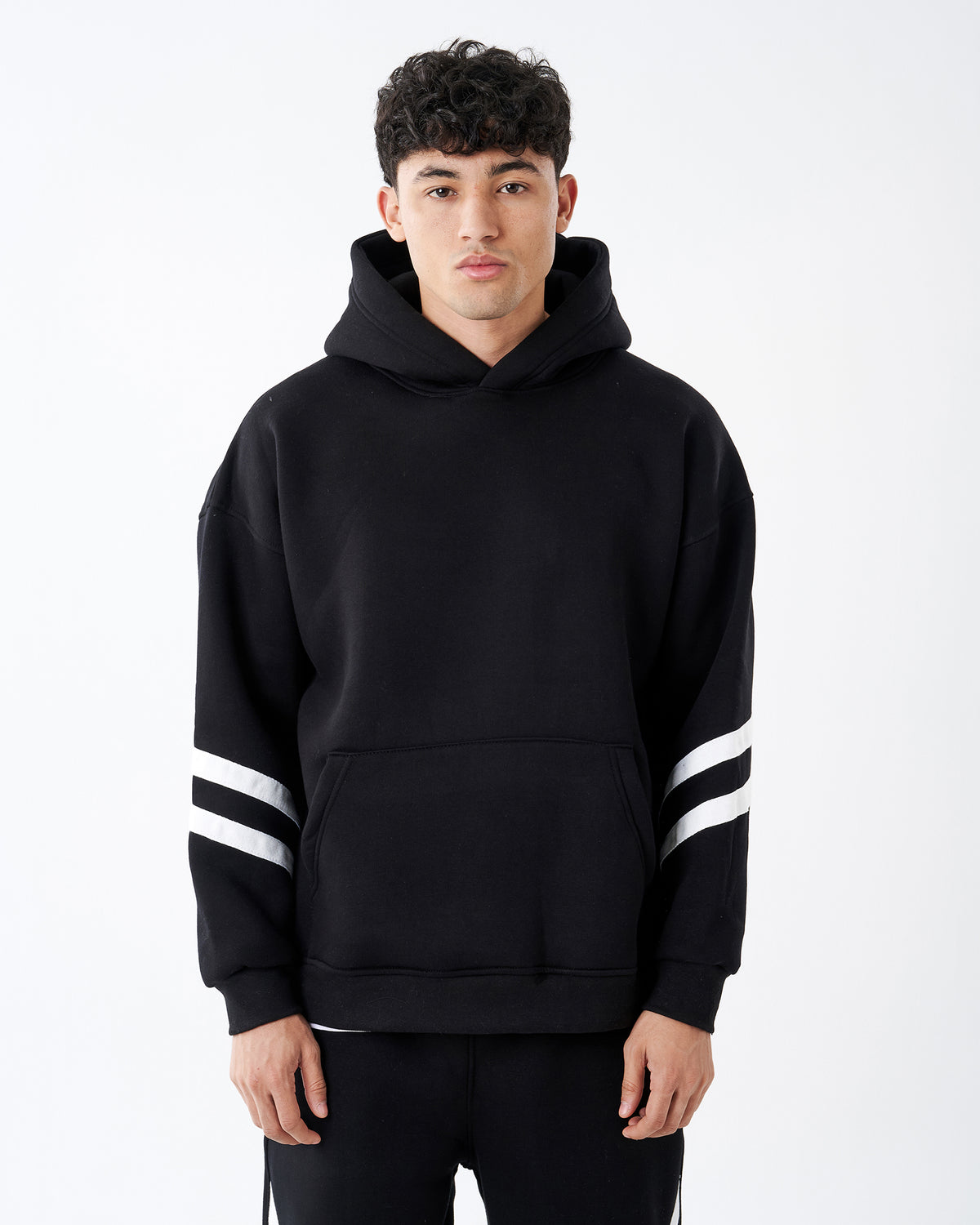 BLACK FOUR STRIPE HOODIE SWEATSHIRT