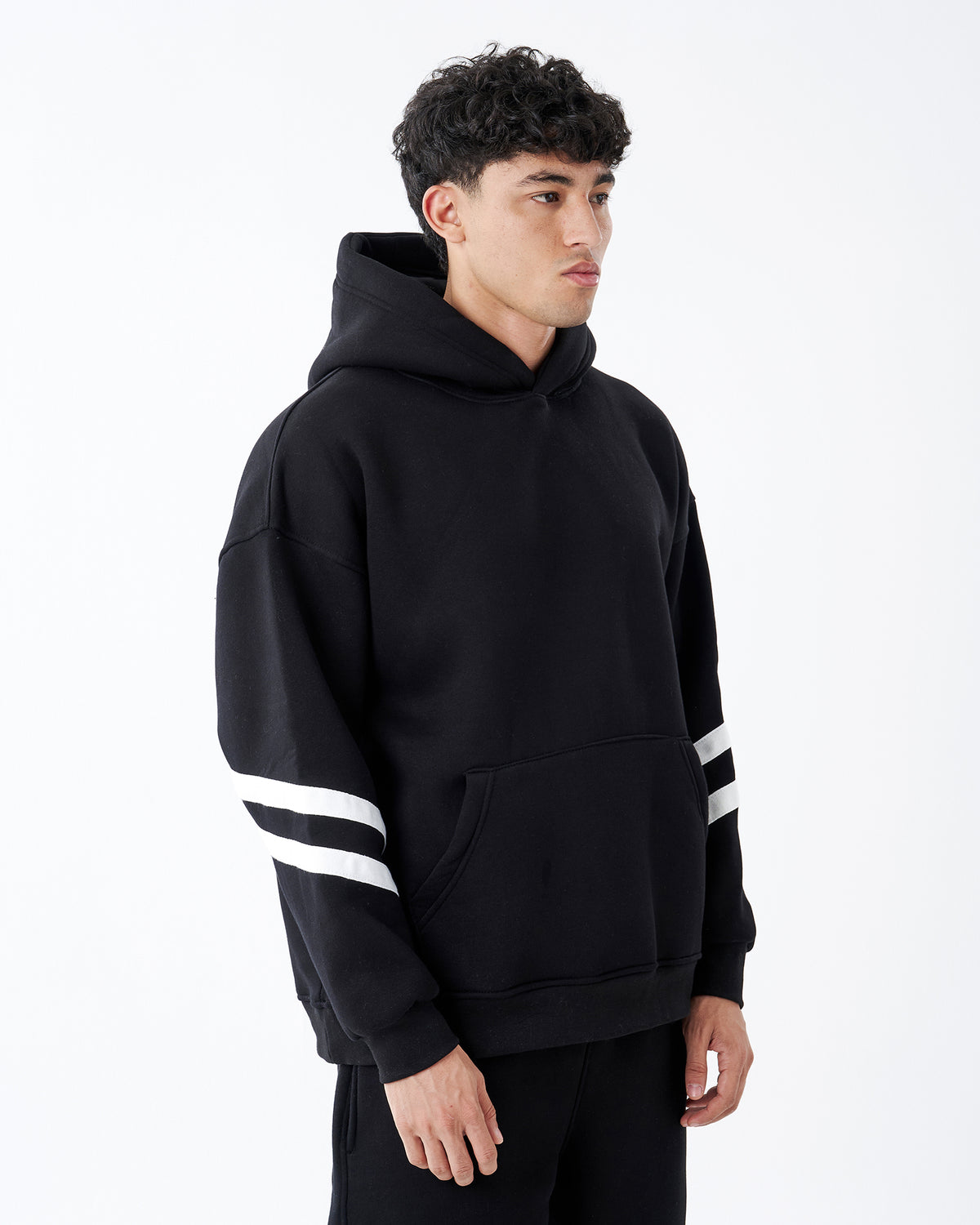 BLACK FOUR STRIPE HOODIE SWEATSHIRT