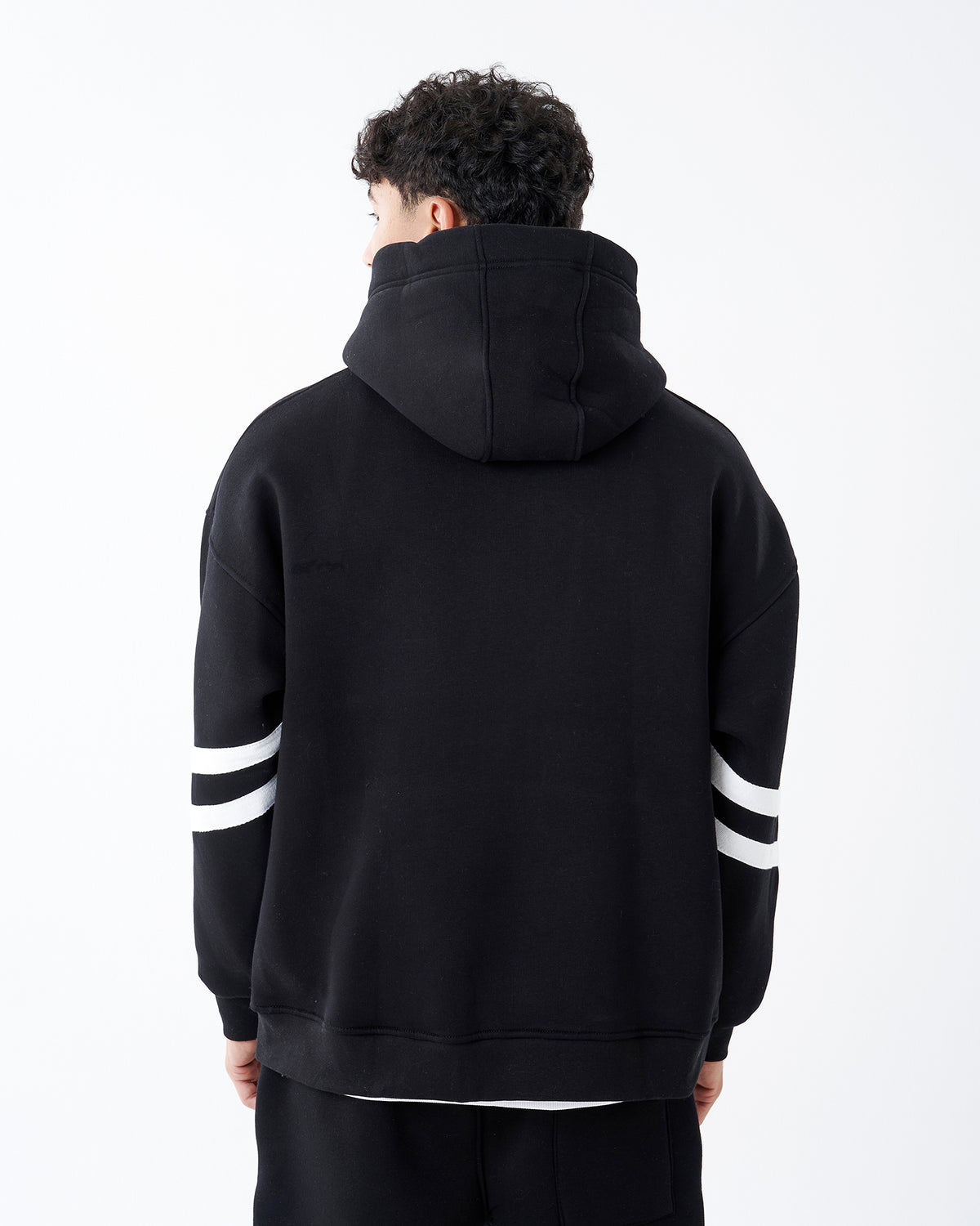 BLACK FOUR STRIPE HOODIE SWEATSHIRT