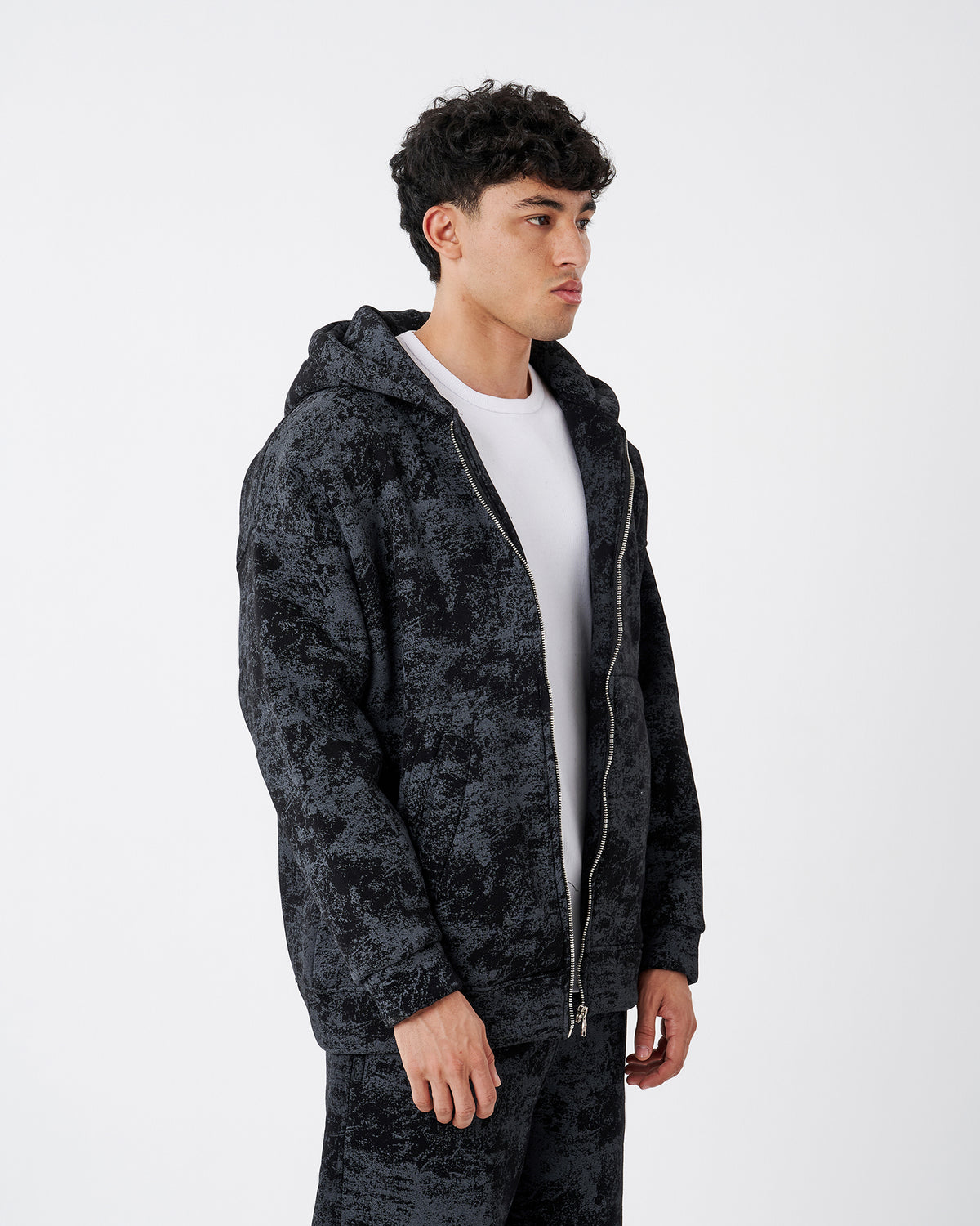 TIE-DYE BLACK FULL ZIPPER HOODIE SWEATSHIRT