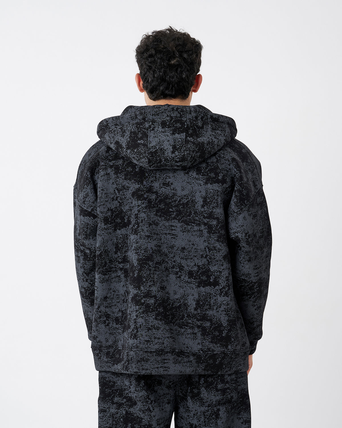 TIE-DYE BLACK FULL ZIPPER HOODIE SWEATSHIRT