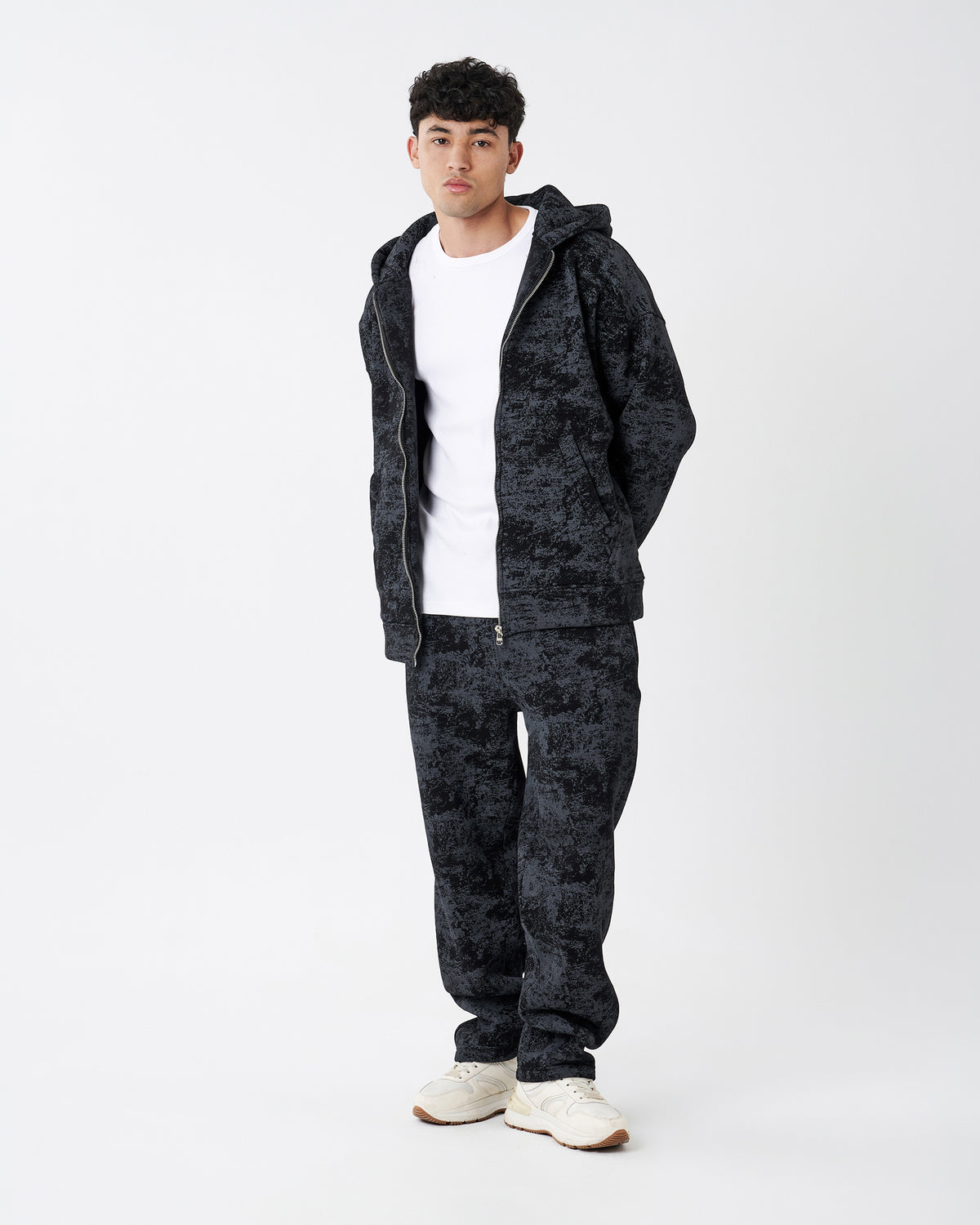 TIE-DYE BLACK FULL ZIPPER HOODIE SWEATSHIRT