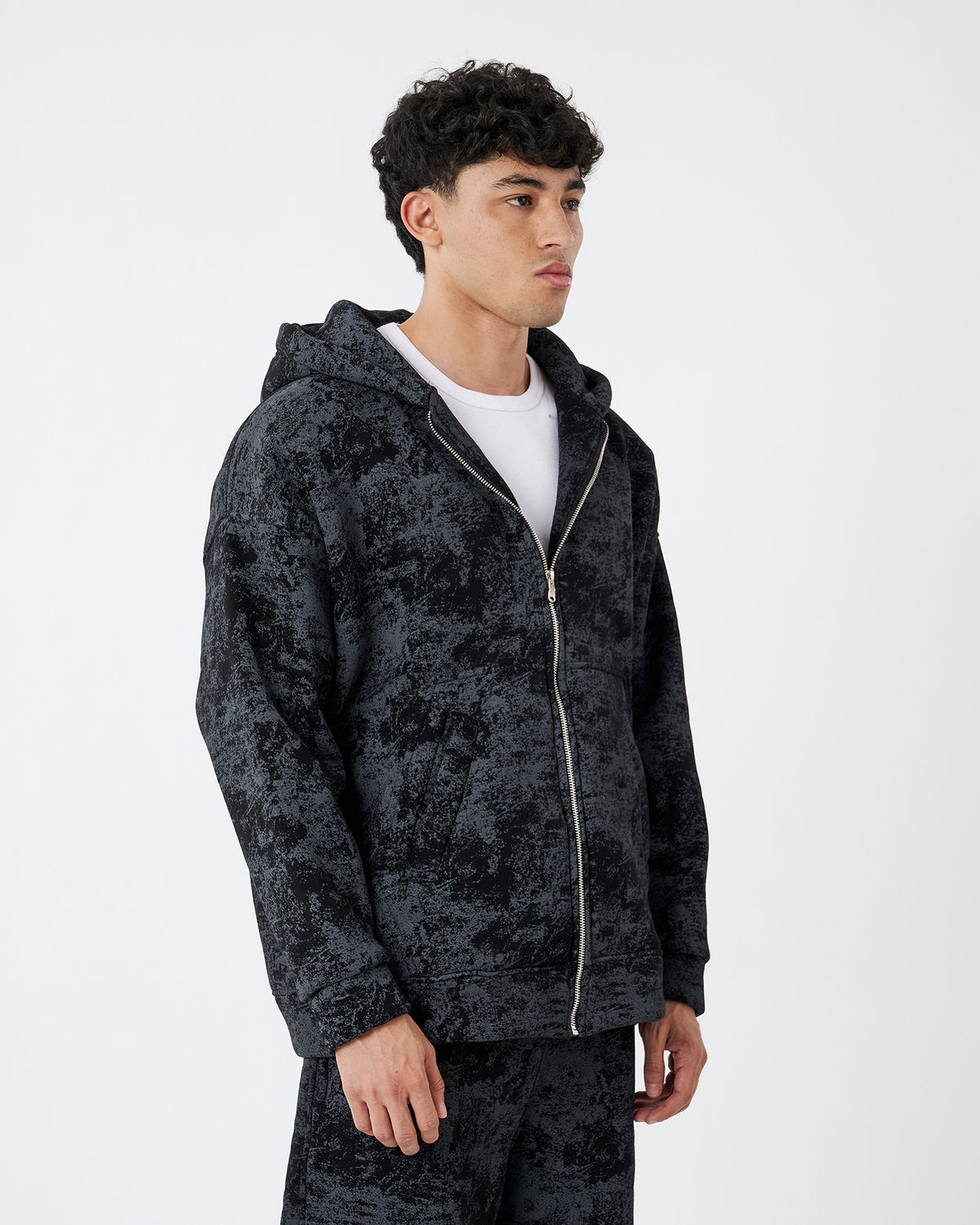 TIE-DYE BLACK FULL ZIPPER HOODIE SWEATSHIRT