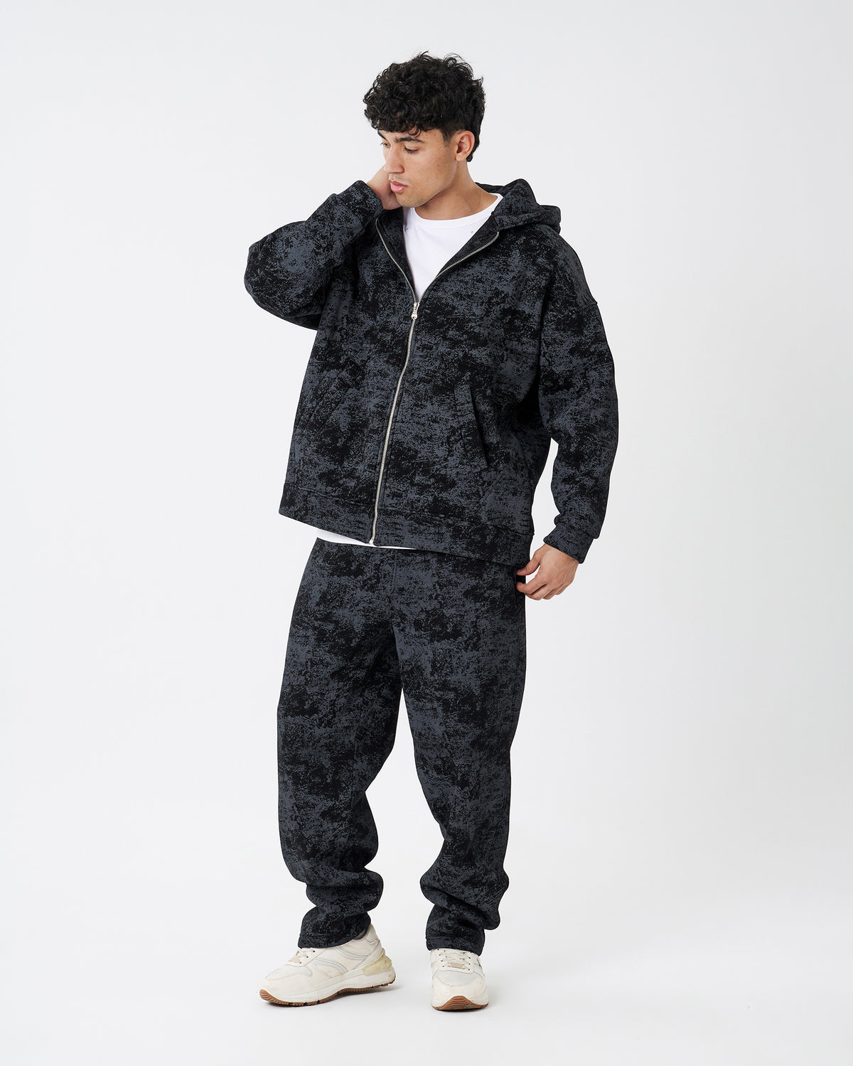 TIE-DYE BLACK FULL ZIPPER HOODIE SWEATSHIRT