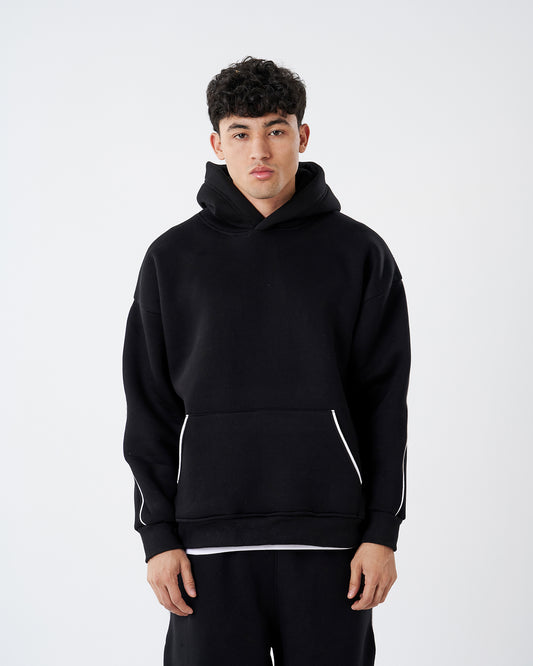 BLACK HOODIE SINGLE STRIPE SWEATSHIRT