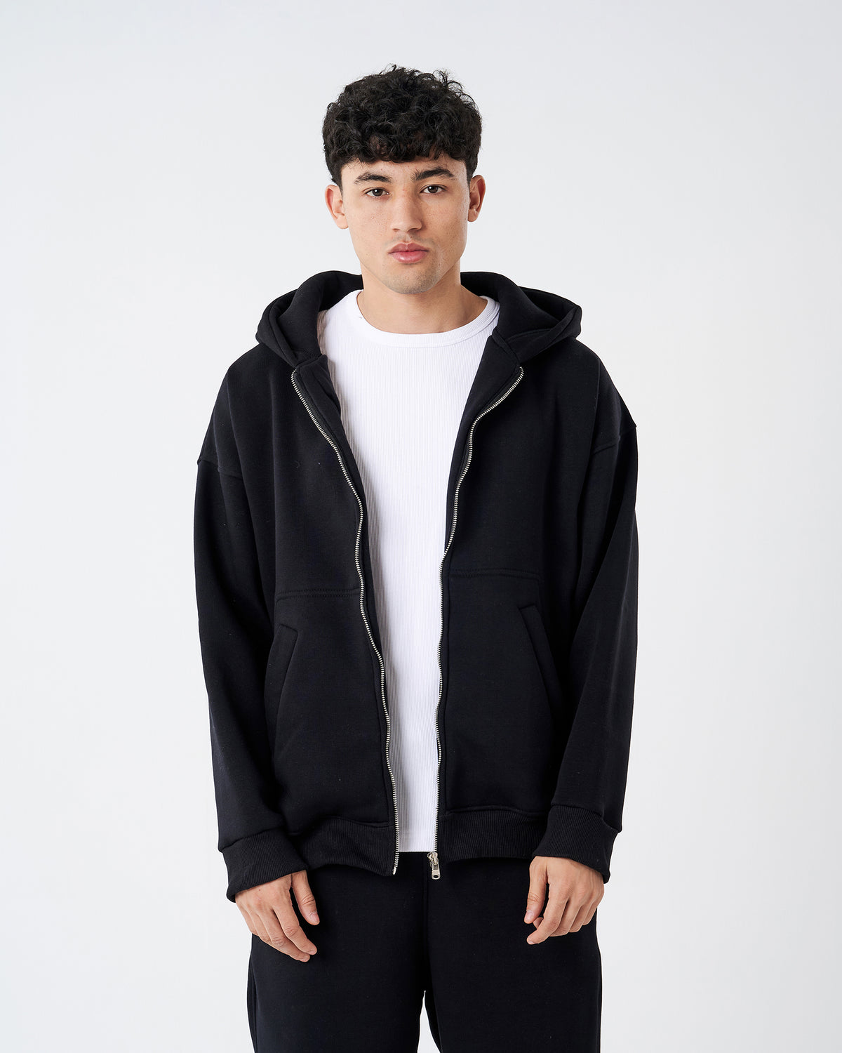 BLACK FULL ZIPPER HOODIE SWEATSHIRT