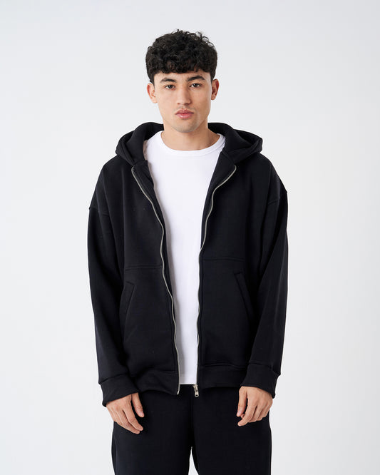 BLACK FULL ZIPPER HOODIE SWEATSHIRT