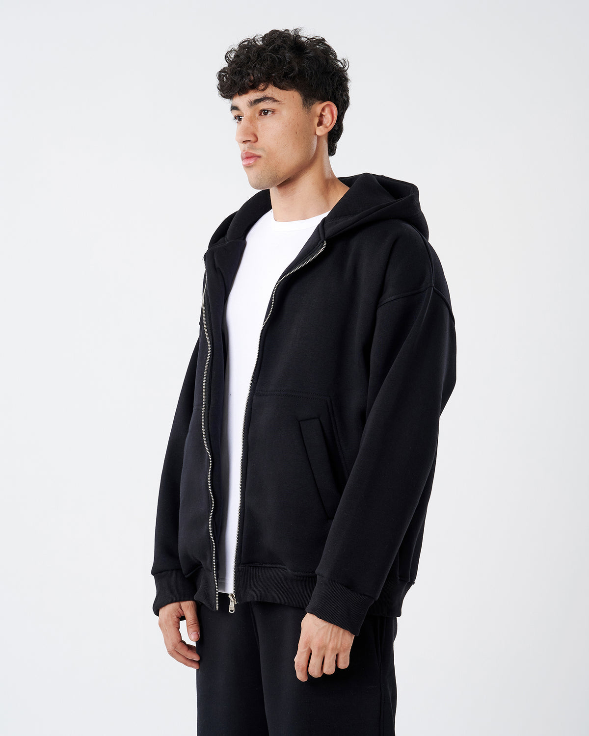 BLACK FULL ZIPPER HOODIE SWEATSHIRT