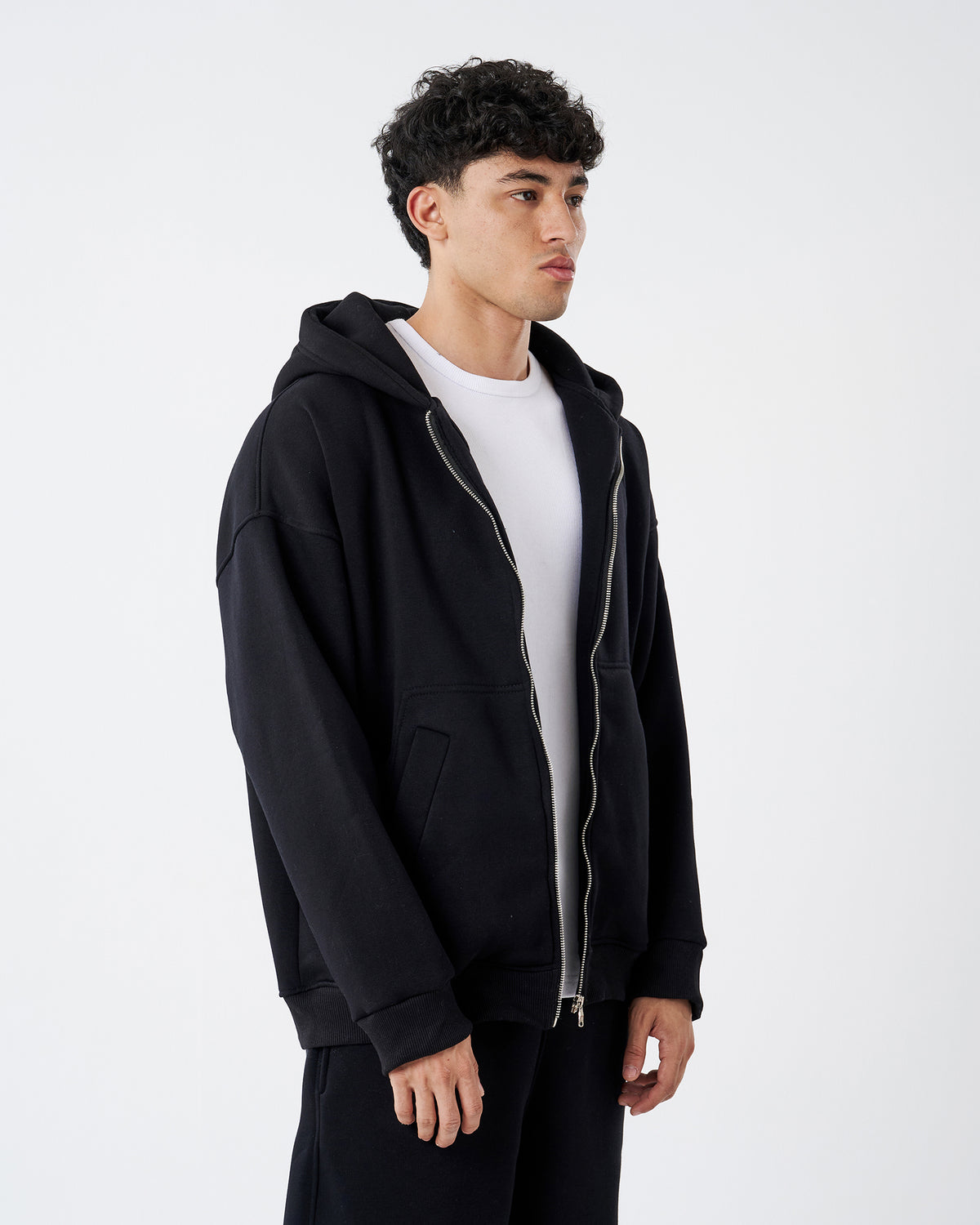 BLACK FULL ZIPPER HOODIE SWEATSHIRT