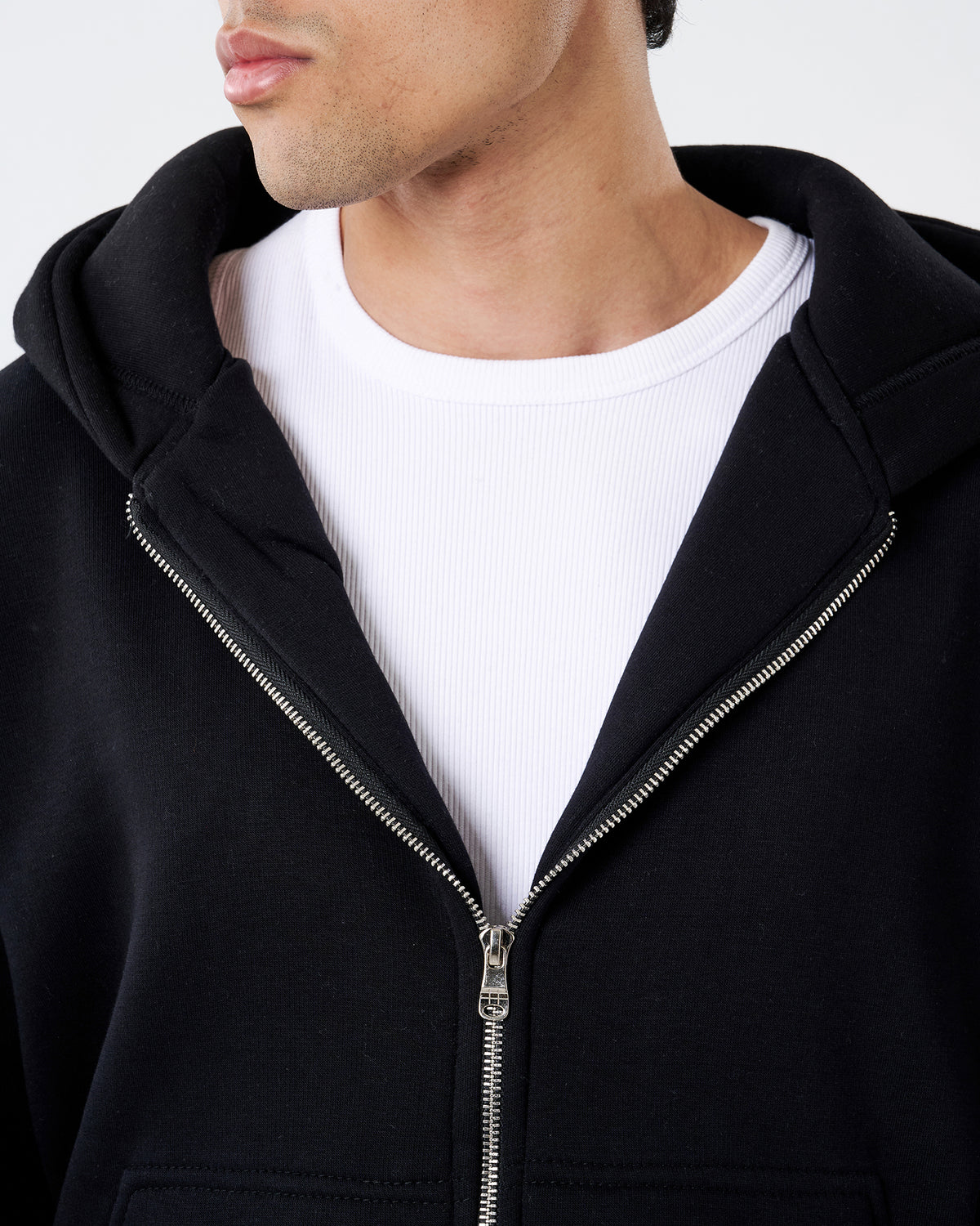 BLACK FULL ZIPPER HOODIE SWEATSHIRT