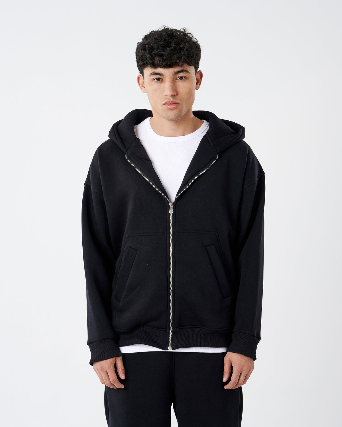 BLACK FULL ZIPPER HOODIE SWEATSHIRT