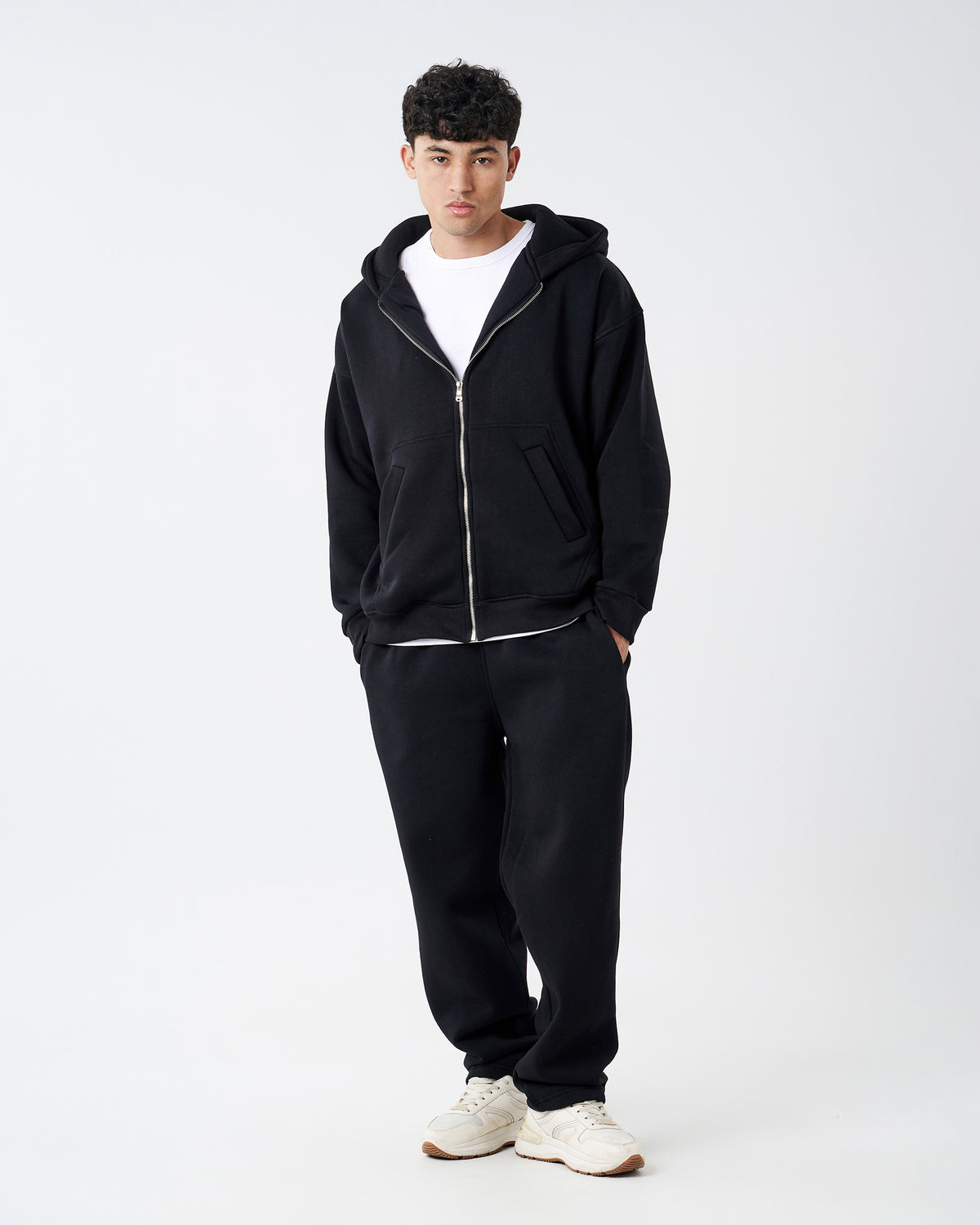 BLACK FULL ZIPPER HOODIE SWEATSHIRT