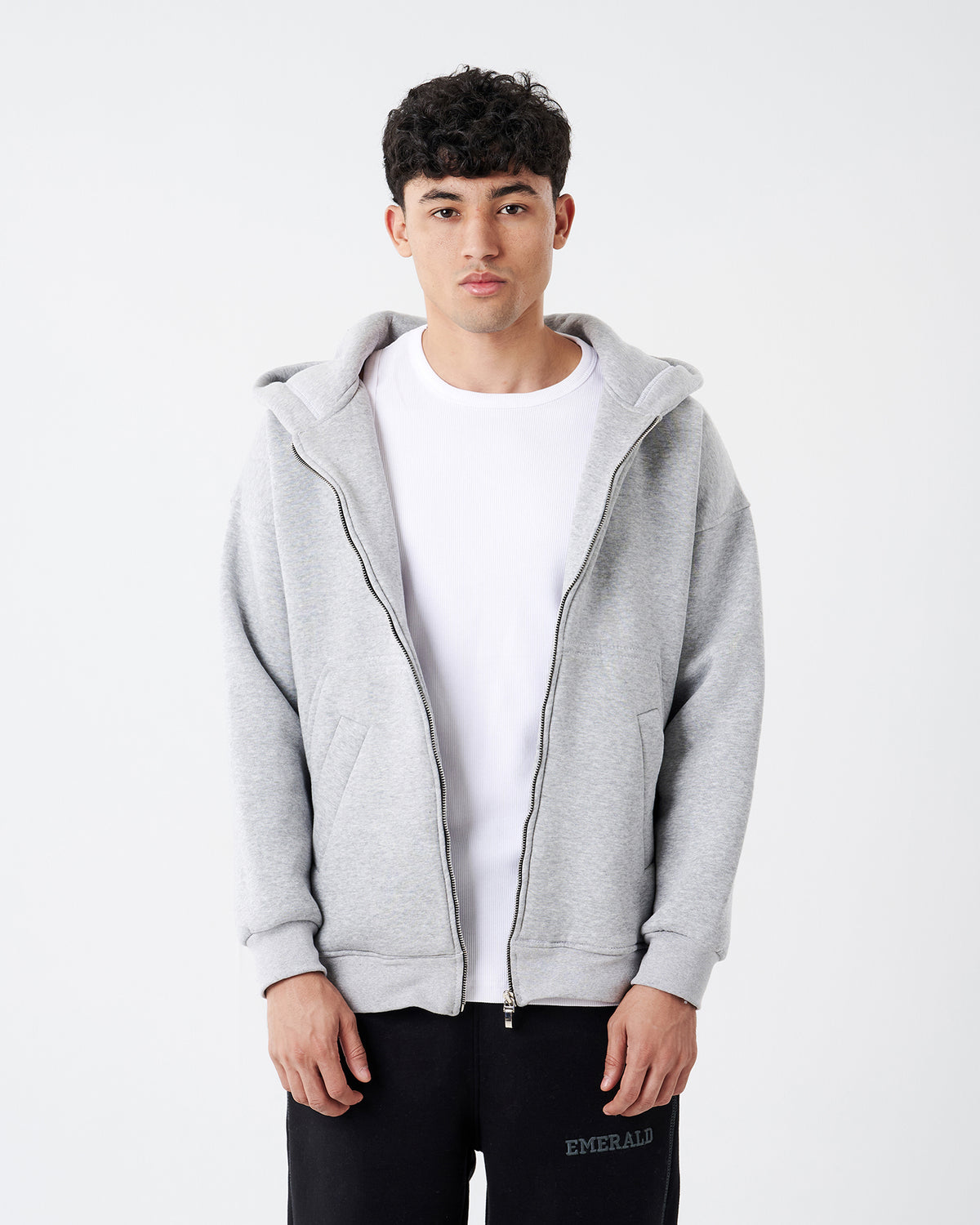 GRAY FULL ZIPPER HOODIE SWEATSHIRT