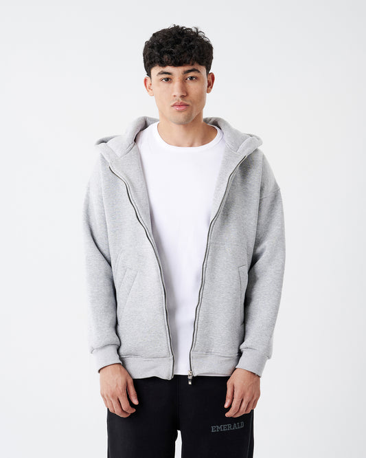GRAY FULL ZIPPER HOODIE SWEATSHIRT