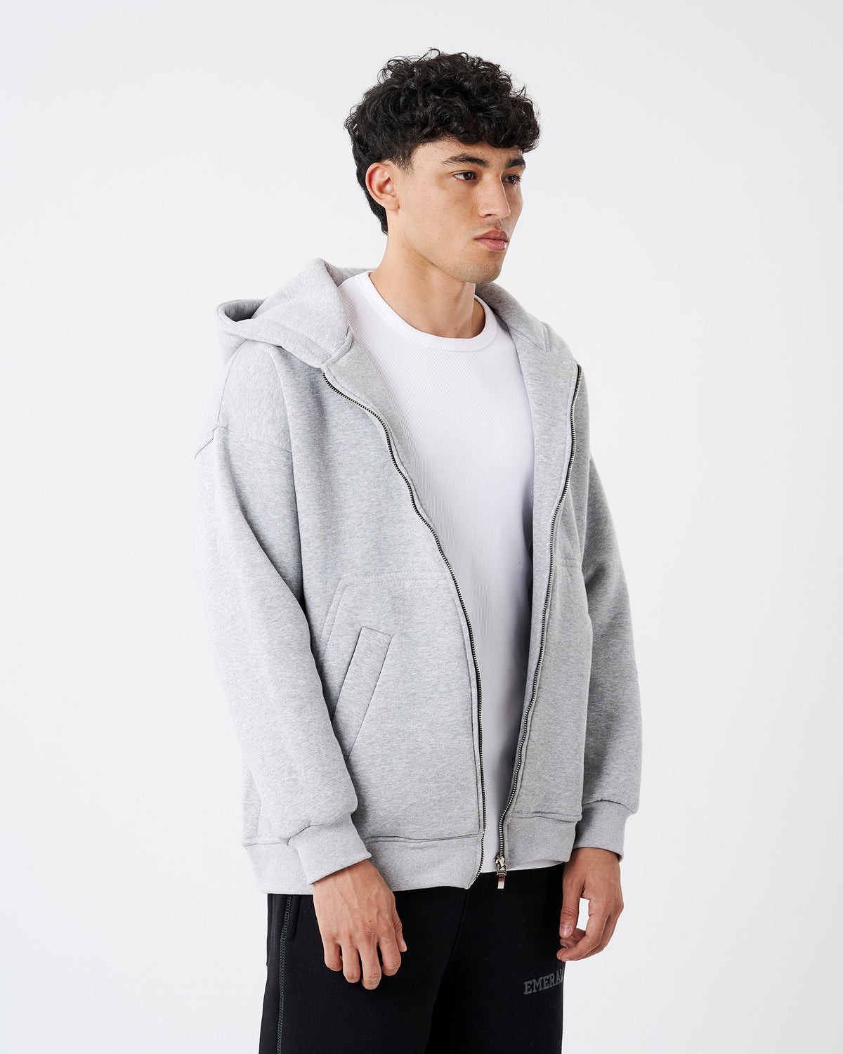 GRAY FULL ZIPPER HOODIE SWEATSHIRT