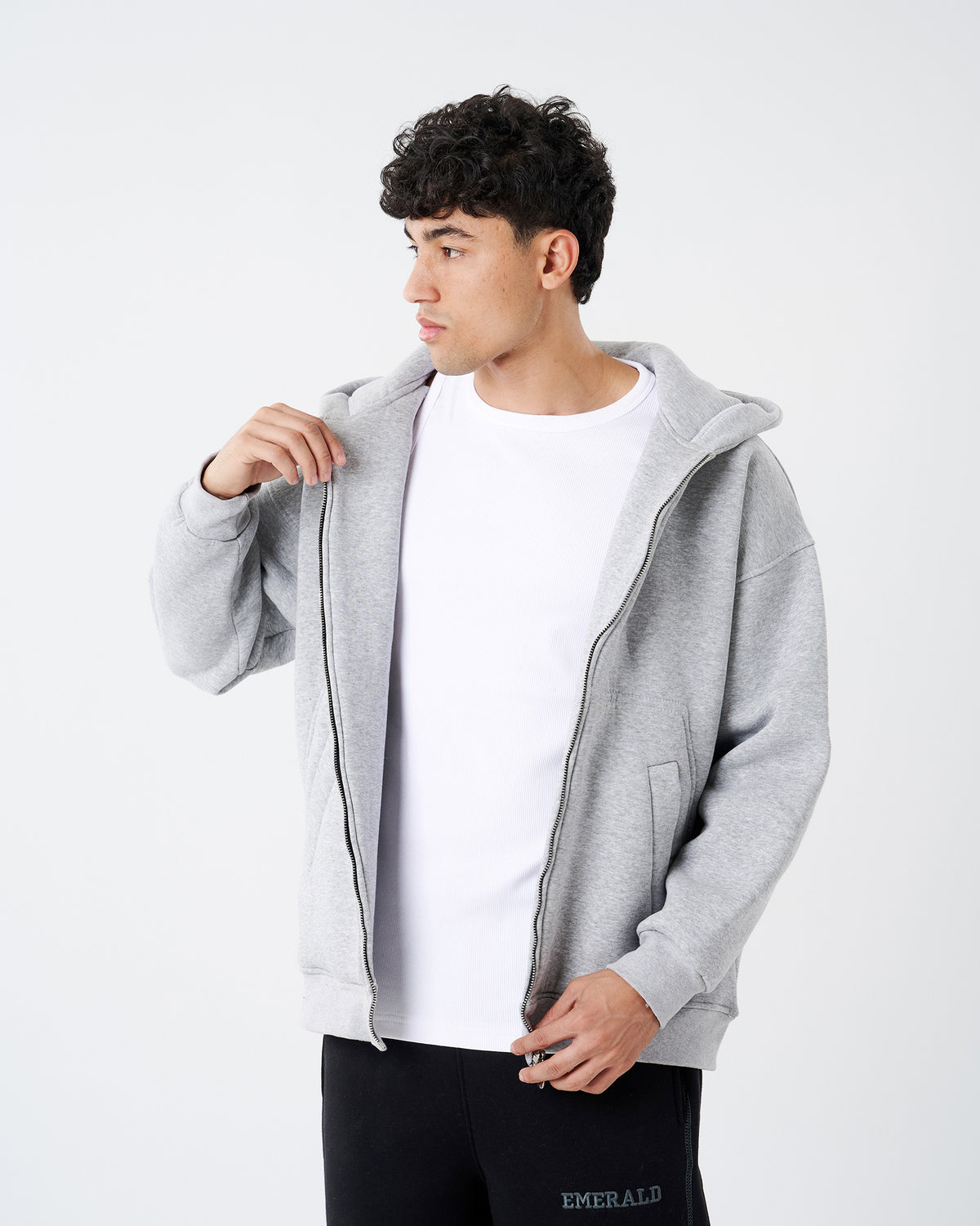 GRAY FULL ZIPPER HOODIE SWEATSHIRT