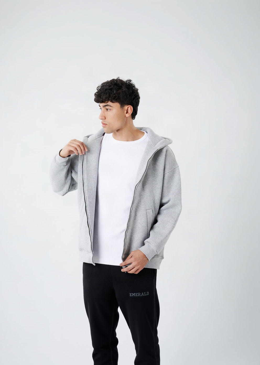 GRAY FULL ZIPPER HOODIE SWEATSHIRT