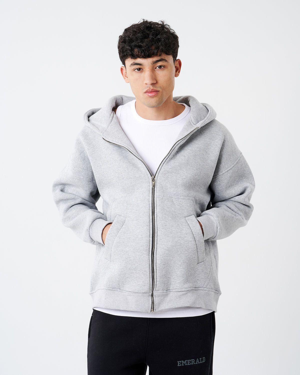 GRAY FULL ZIPPER HOODIE SWEATSHIRT