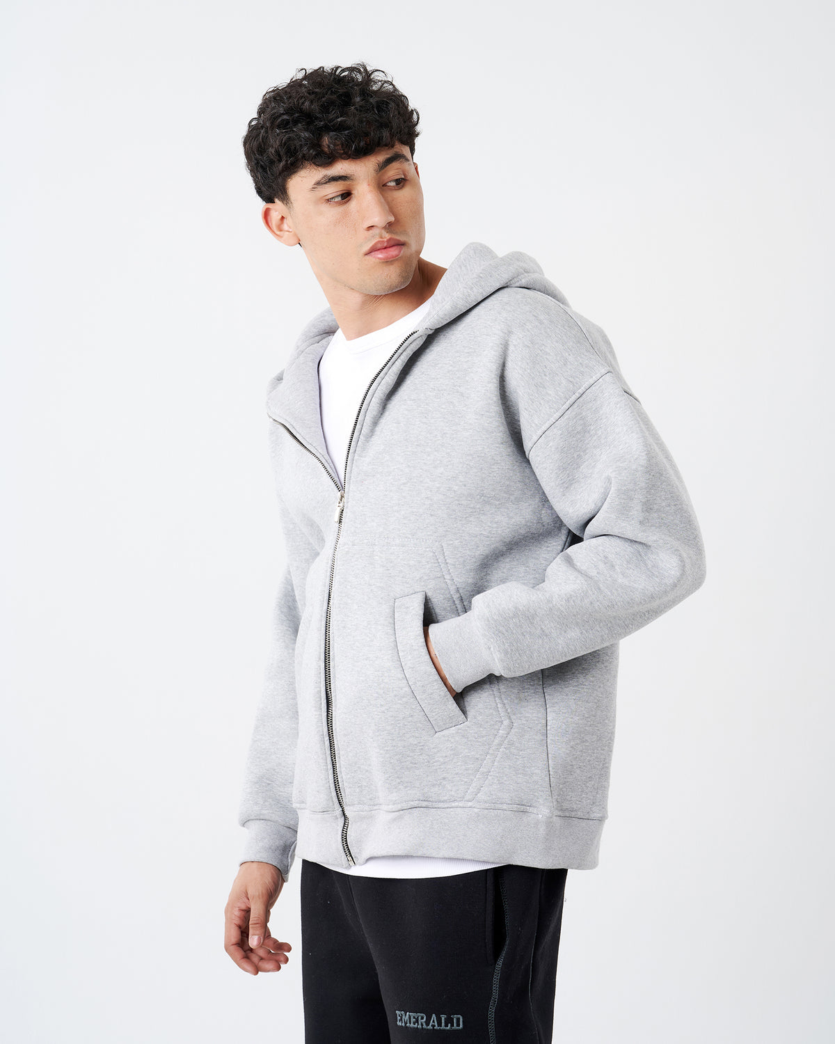 GRAY FULL ZIPPER HOODIE SWEATSHIRT