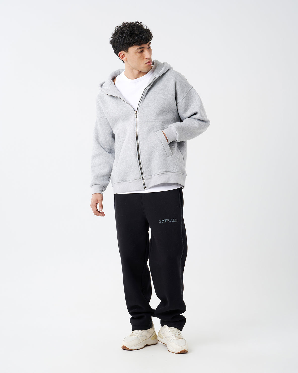 GRAY FULL ZIPPER HOODIE SWEATSHIRT