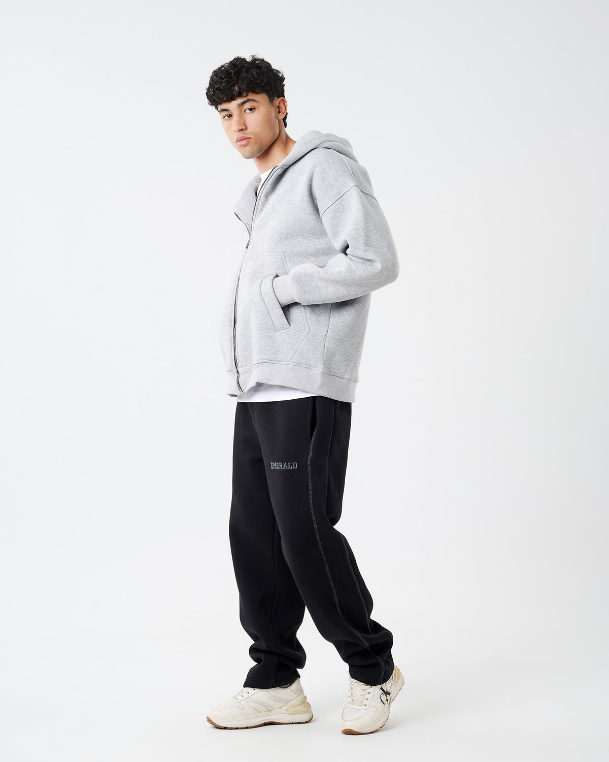 GRAY FULL ZIPPER HOODIE SWEATSHIRT