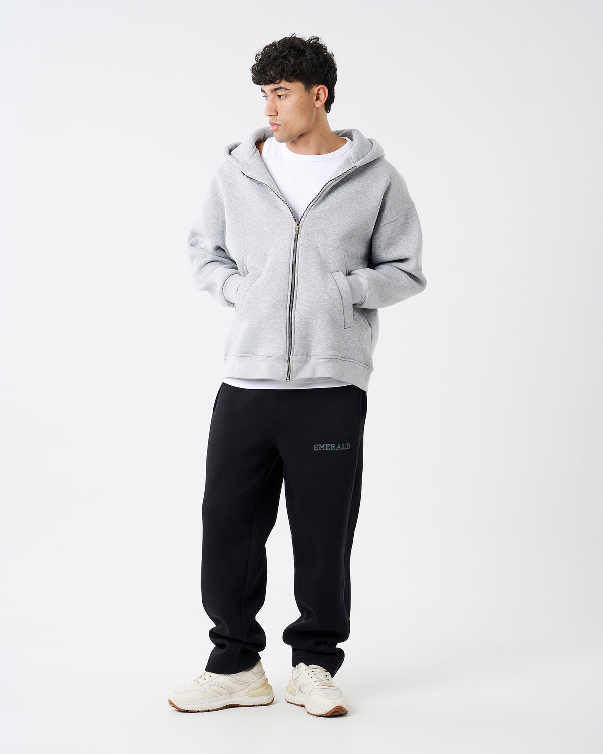 GRAY FULL ZIPPER HOODIE SWEATSHIRT