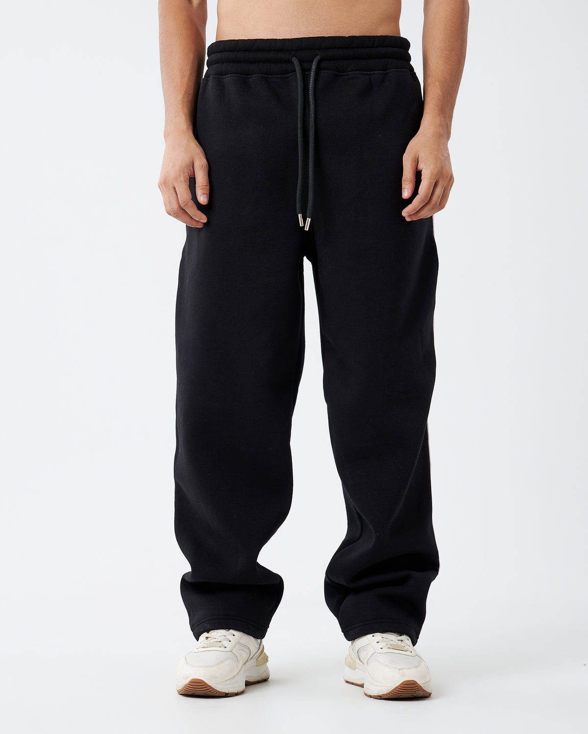 Black single Stripe Straight Sweatpants