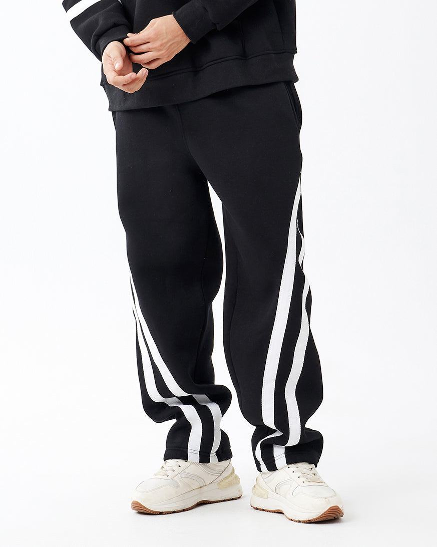 Black Four Stripe Sweatpants
