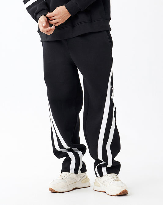 Black Four Stripe Sweatpants