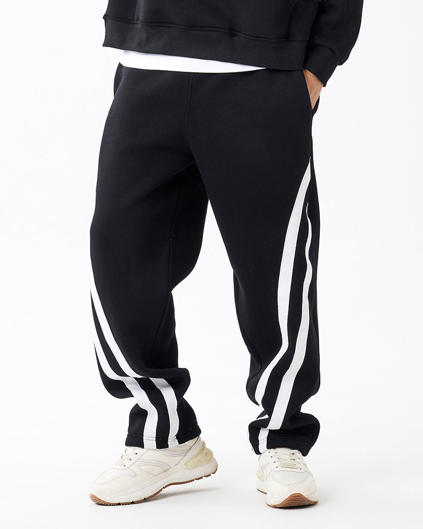 Black Four Stripe Sweatpants