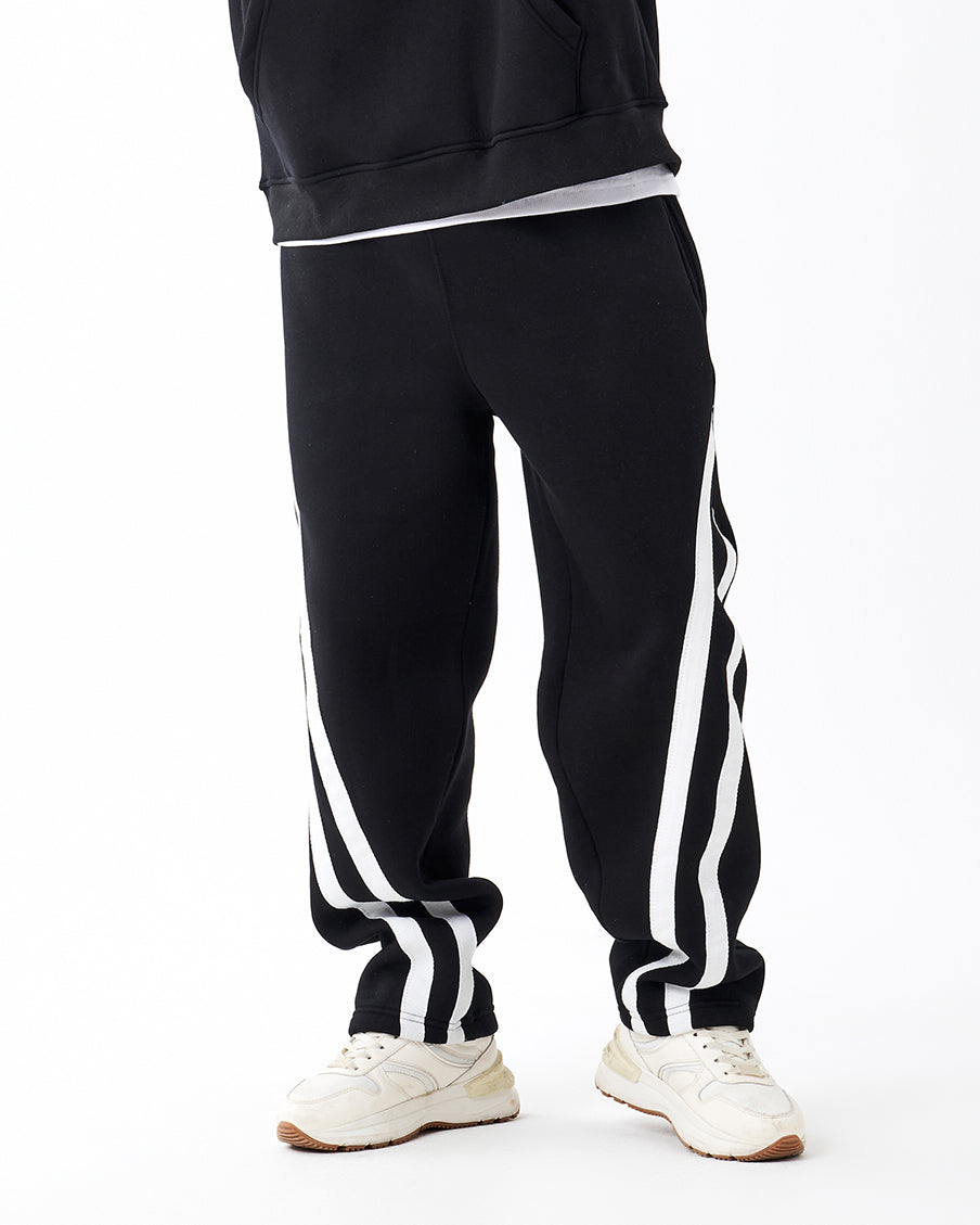 Black Four Stripe Sweatpants