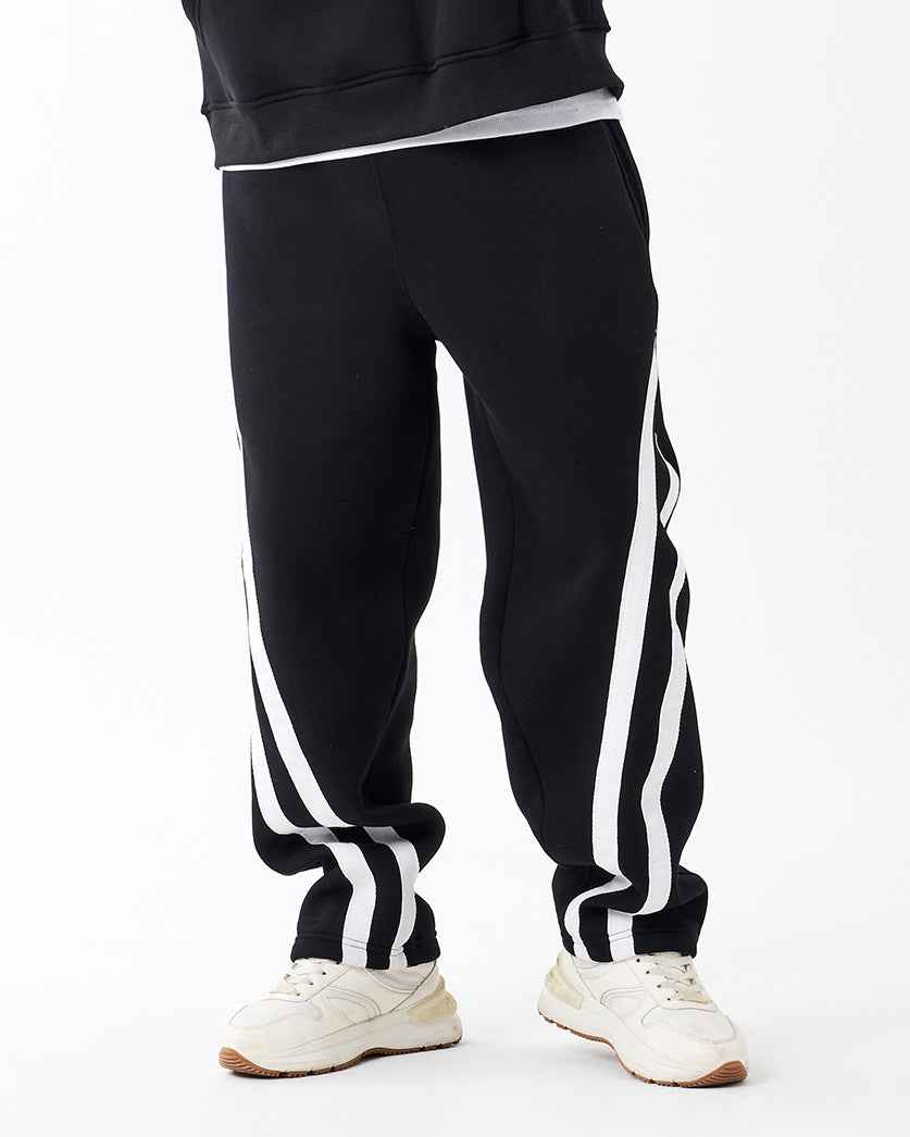 Black Four Stripe Sweatpants