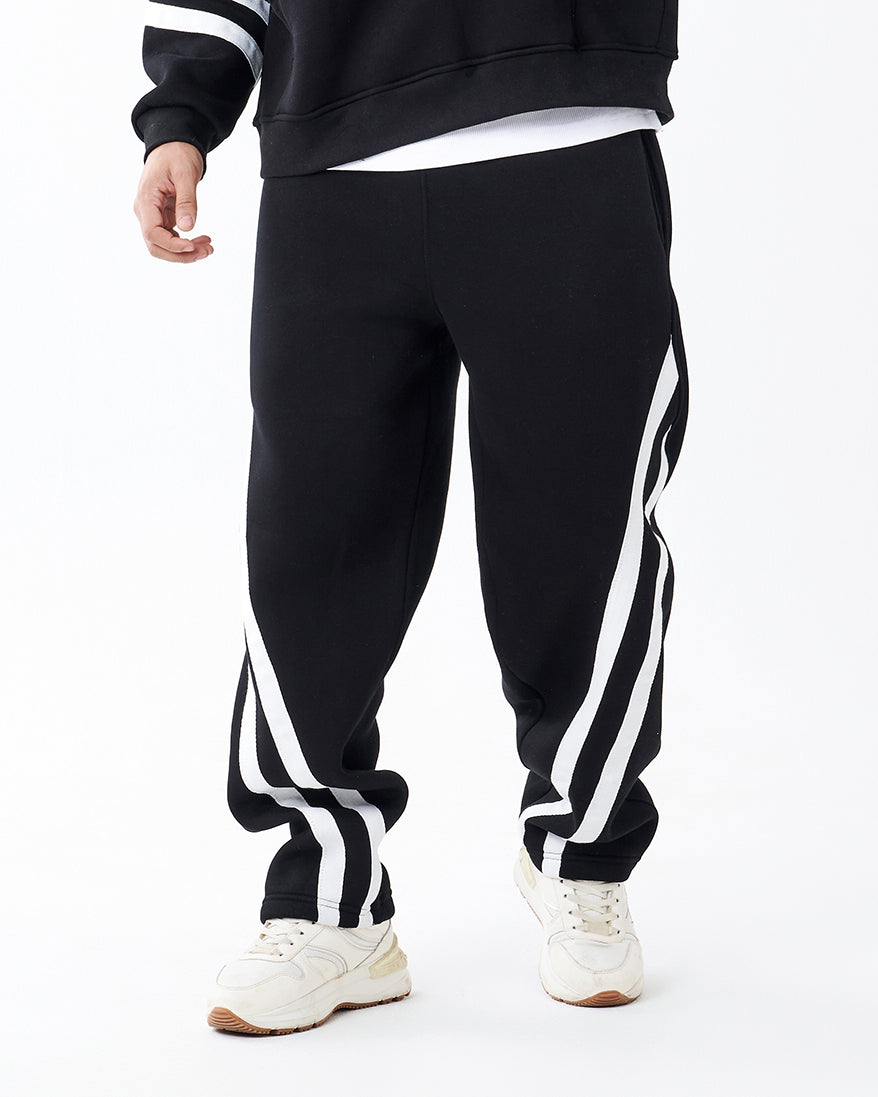 Black Four Stripe Sweatpants