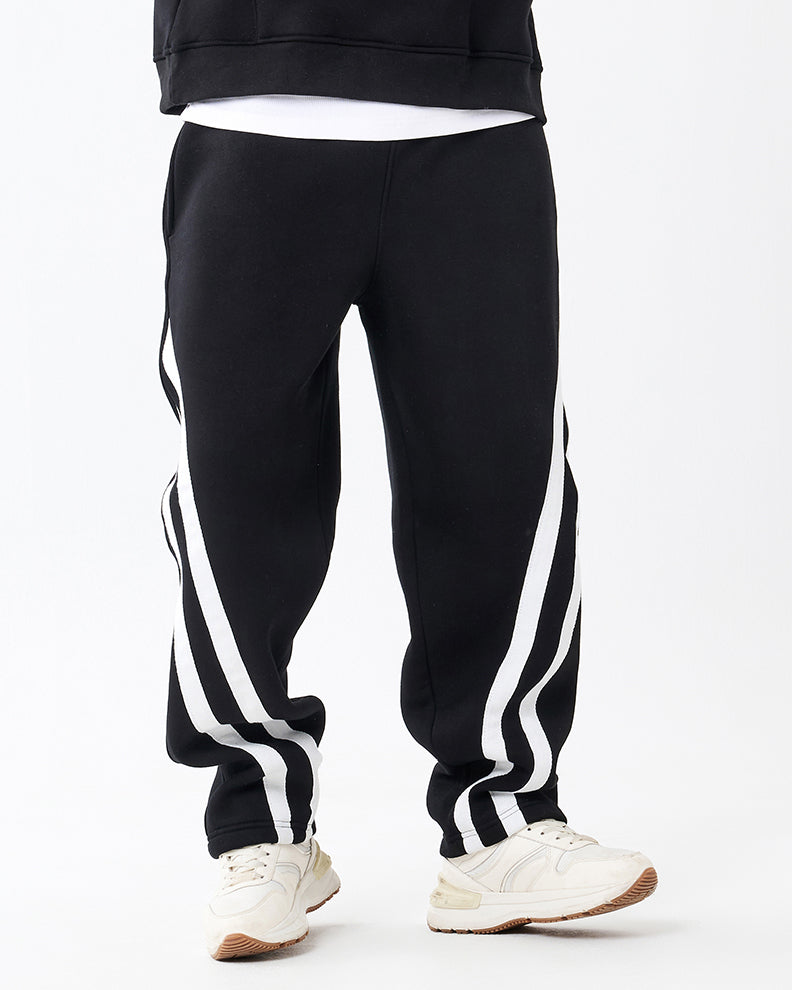 Black Four Stripe Sweatpants