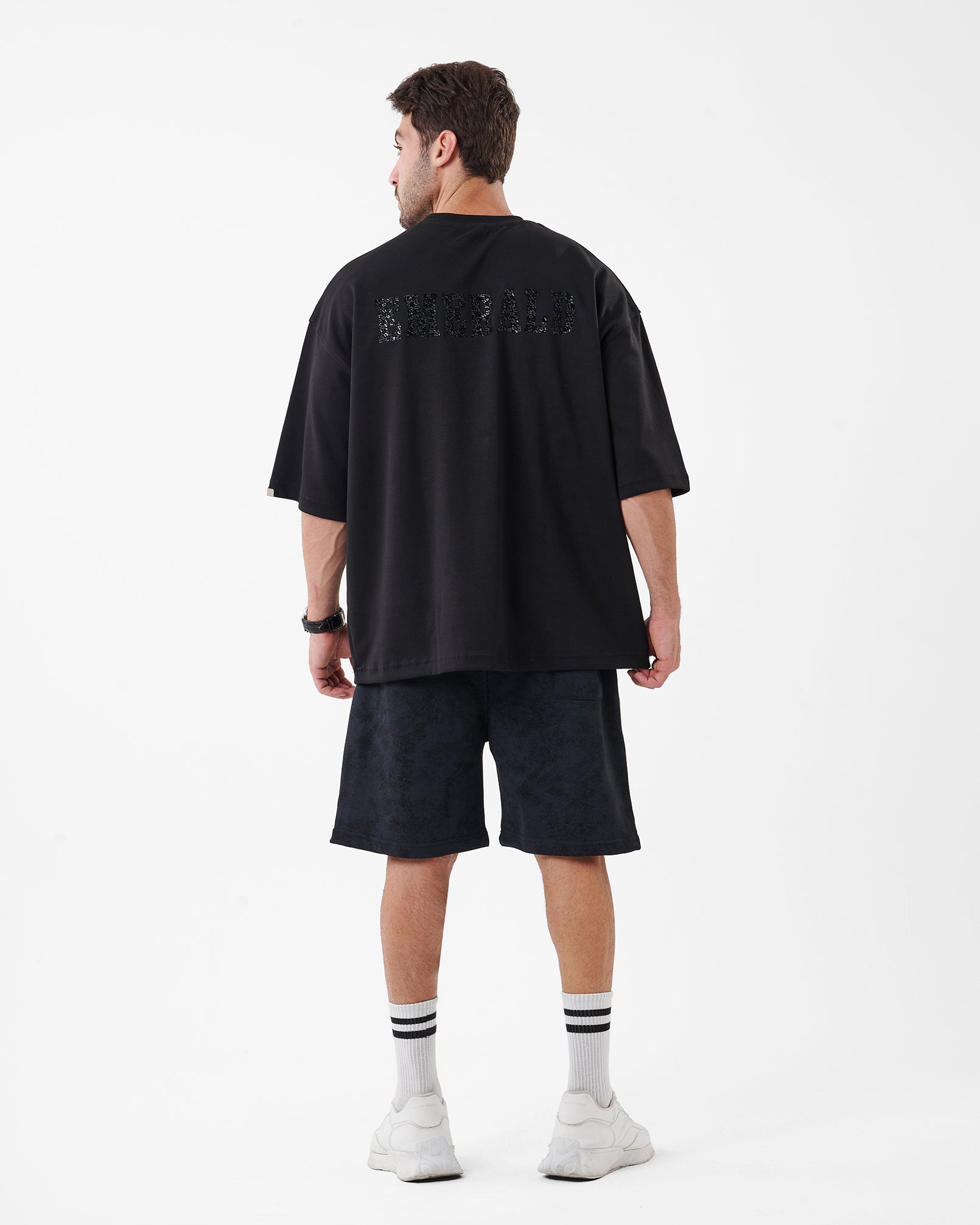BLACK PRINTED EMERALD T-SHIRT OVERSIZED